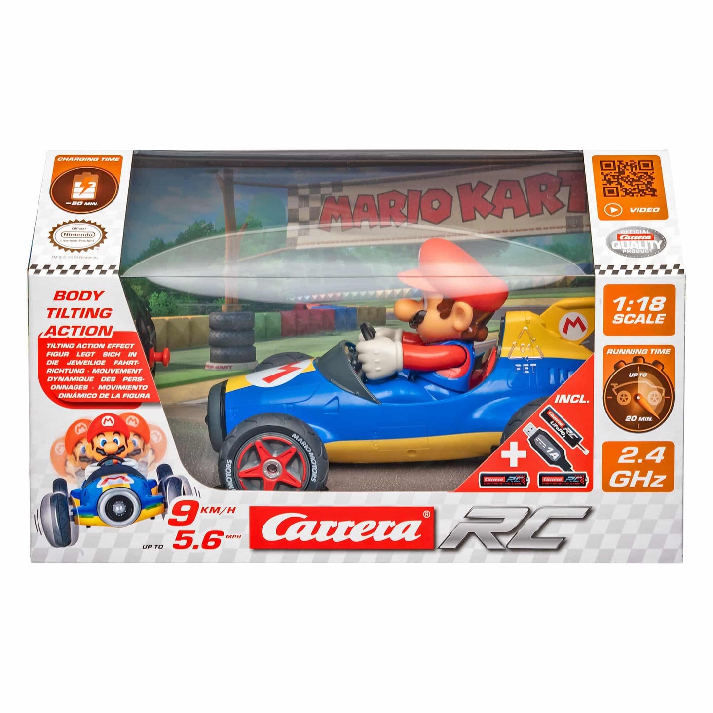 Carrera 181066 RC Official Licensed Kart Mach 8 Mario 1: 18 Scale 2.4 Ghz Remote Radio Control Car with Rechargeable Lifepo4 Battery - Kids Toys Boys/Girls