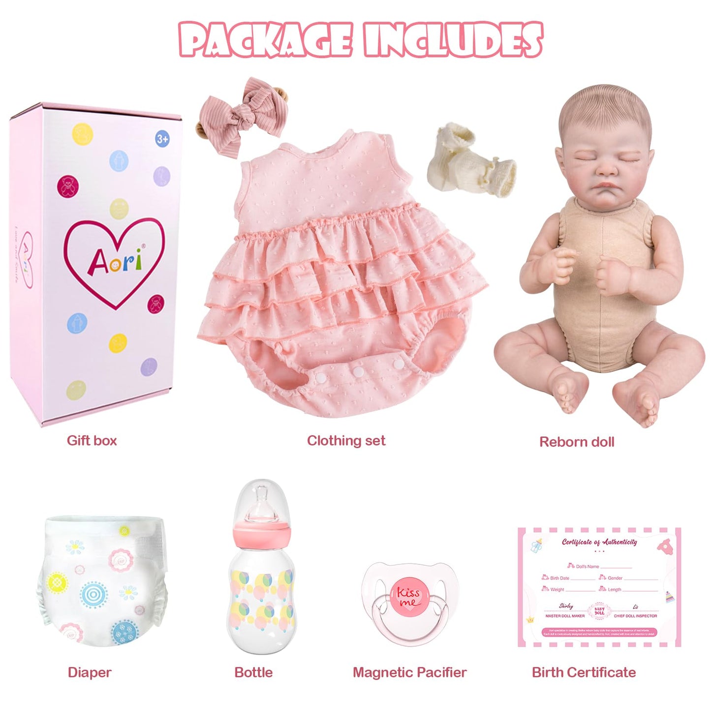 Aori 20" Realistic Reborn Baby Dolls – Lifelike Sleeping Newborn Girl Doll with Soft Weighted Body, Poseable Limbs, Full Feeding Set & Outfit – Cuddly Baby Gift for Girls 3+ and Collectors