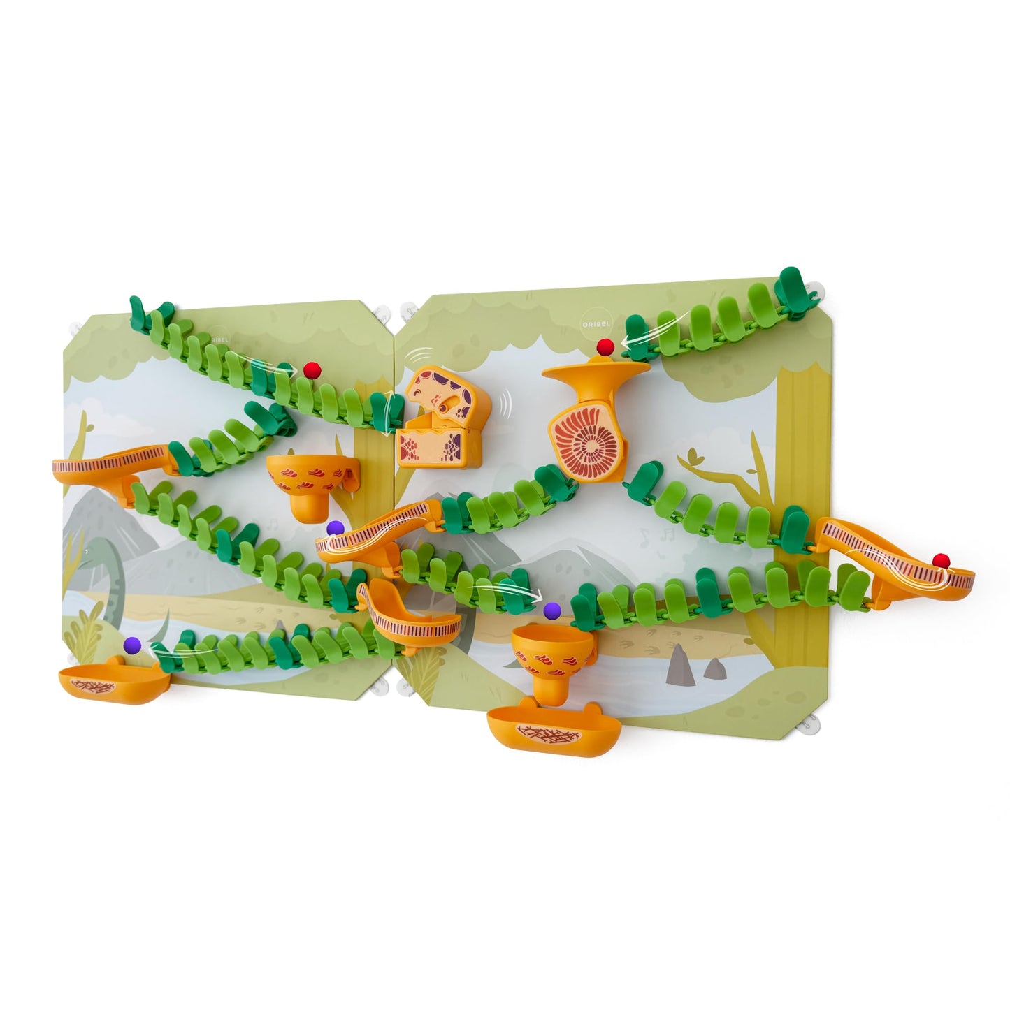 Oribel VertiPlay Magnetic Marble Run | 100 pcs STEM Toy, Dino Quest Edition | 2 Magnetic Play Boards | Wall Toy for Kids Age 5+ | Magnetic Track-Building Set | Dinosaur-Themed Stick-On Playboard