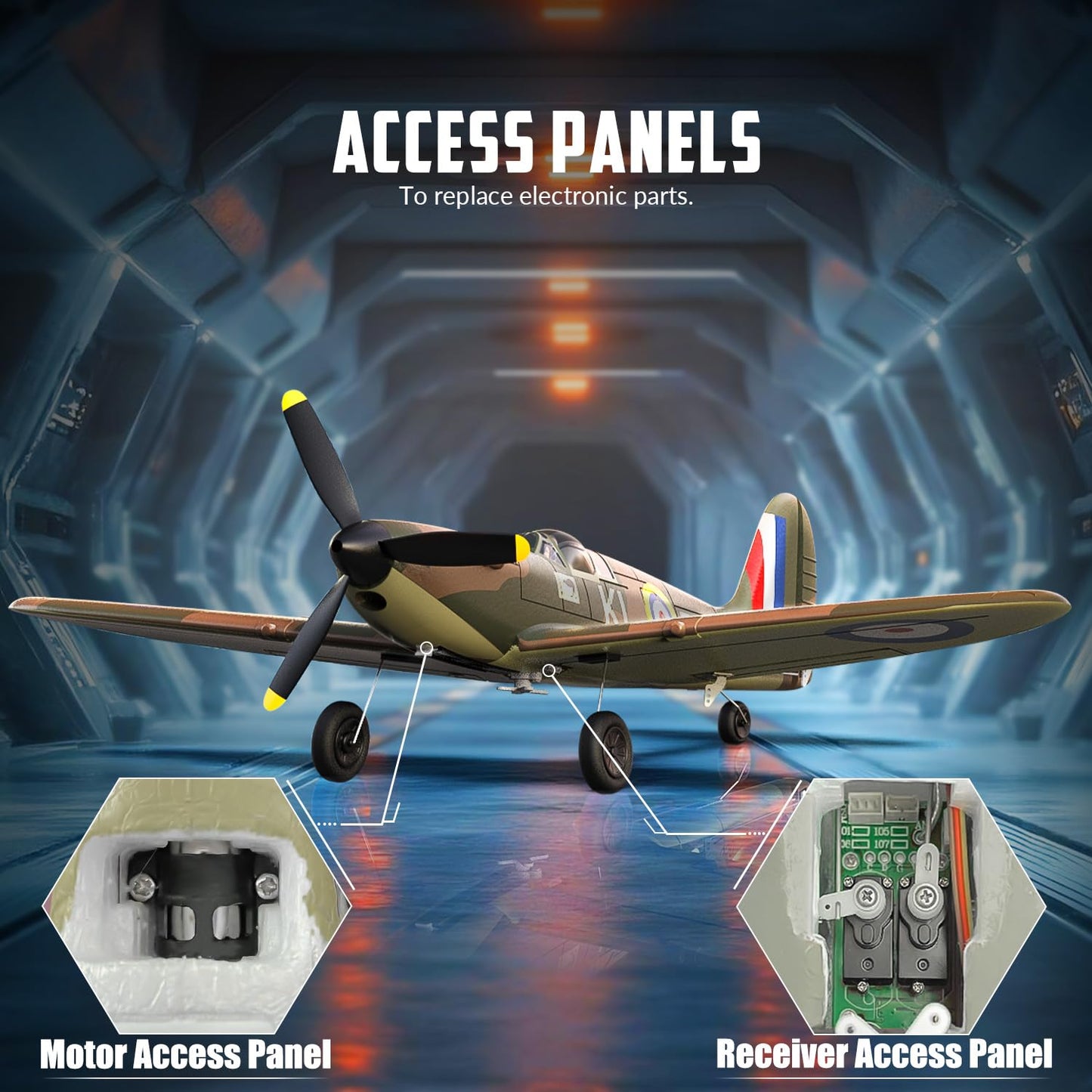 volantexrc RC Plane Spitfire Fighter 4CH Remote Control Airplane RTF with Aileron, Gyro, Aerobatics & 3 Modes to Fly, Hobby Radio Controlled Warbird Aircraft for Adults, Beginners(Green)