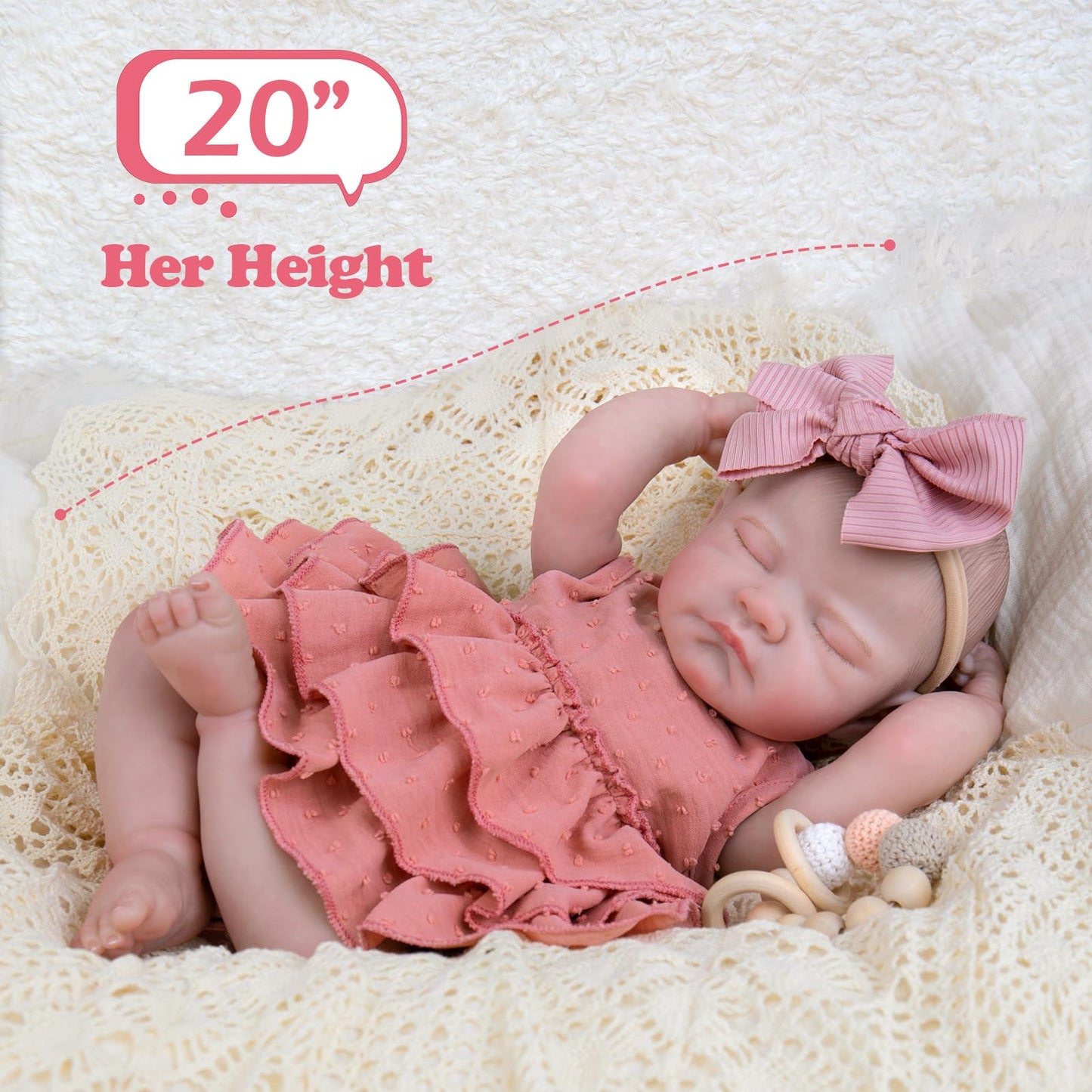 Aori Realistic Reborn Baby Dolls - 20" Lifelike Sleeping Newborn Girl with Magnetic Pacifier, Poseable Limbs, Hand-Painted Skin, Soft Body for Girls 3+