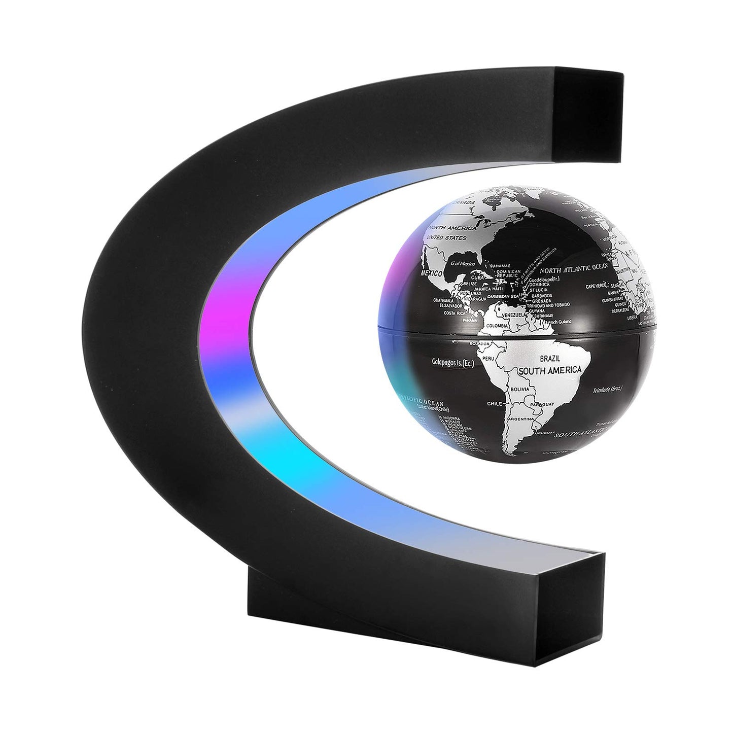 Gresus Magnetic Levitation Floating World Map Globe, C Shape Base with LED Lights, Great Fathers Students Teacher Business Boyfriend Birthday Gift for Desk Decoration （Black) (Globe doesn't light up)
