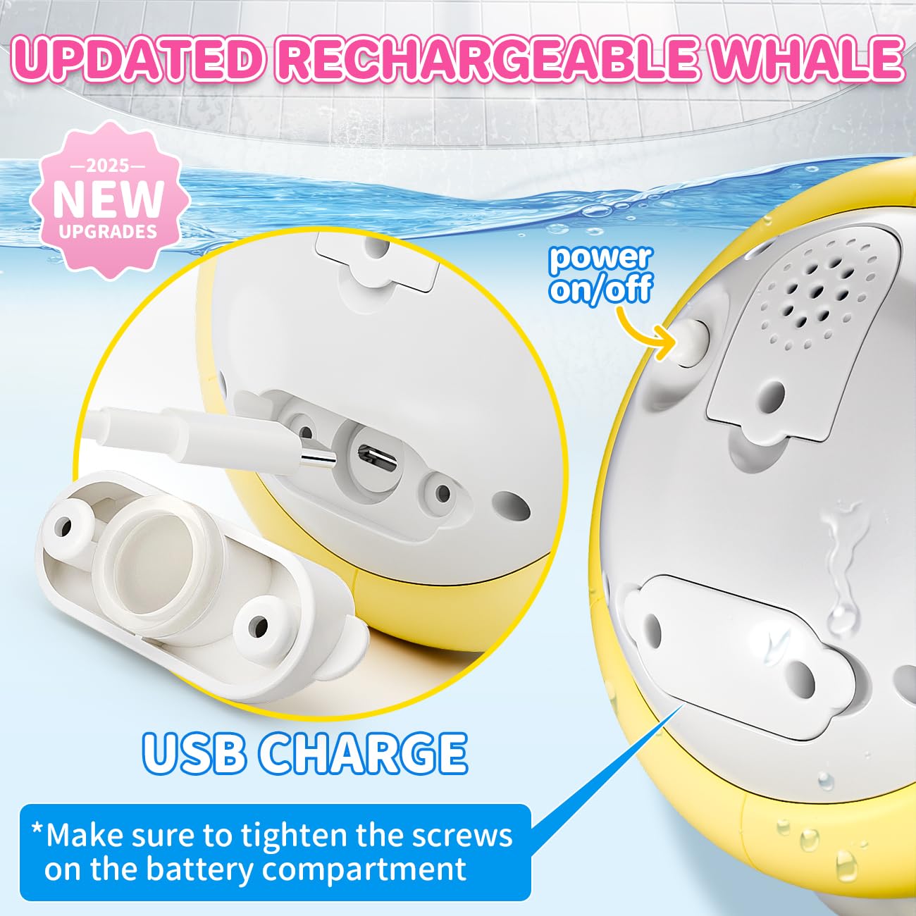 Baby Bath Toys, Light Up Rechargeable Whale Bath Toy Sprinkler for Kids 1-3, Toddler Outdoor Pool Water Table Bathtub Toys for Girl & Boy 6-12-18 Months, Birthday Gifts for Girls 1 2 3 Year Old