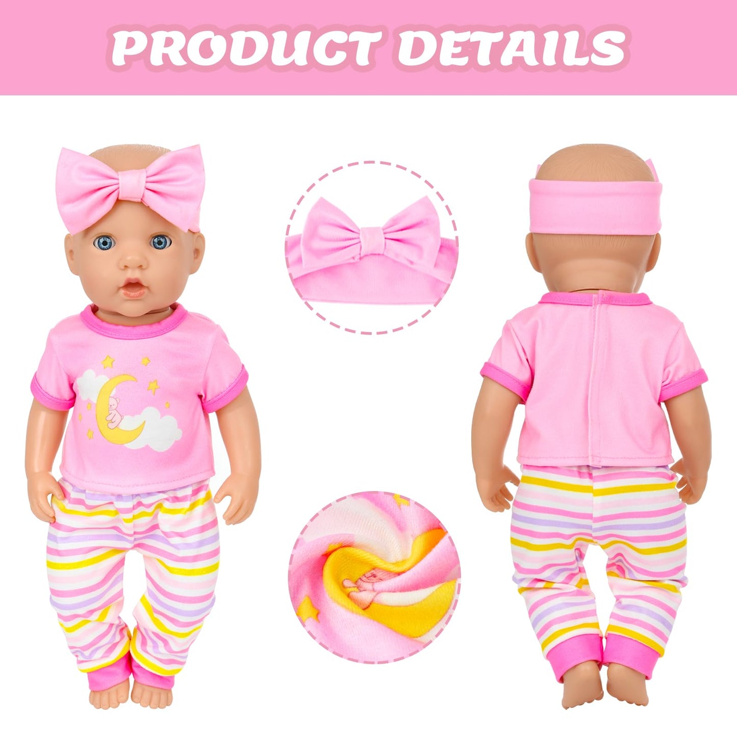 18INDC 3 Sets 14-18 Inch Baby Doll Clothes Outfit 6-Piece Set Bundle - Includes Baby Dolls Outfits Dress Headband Tops and Pants Pajamas for 43cm New Born Baby Dolls