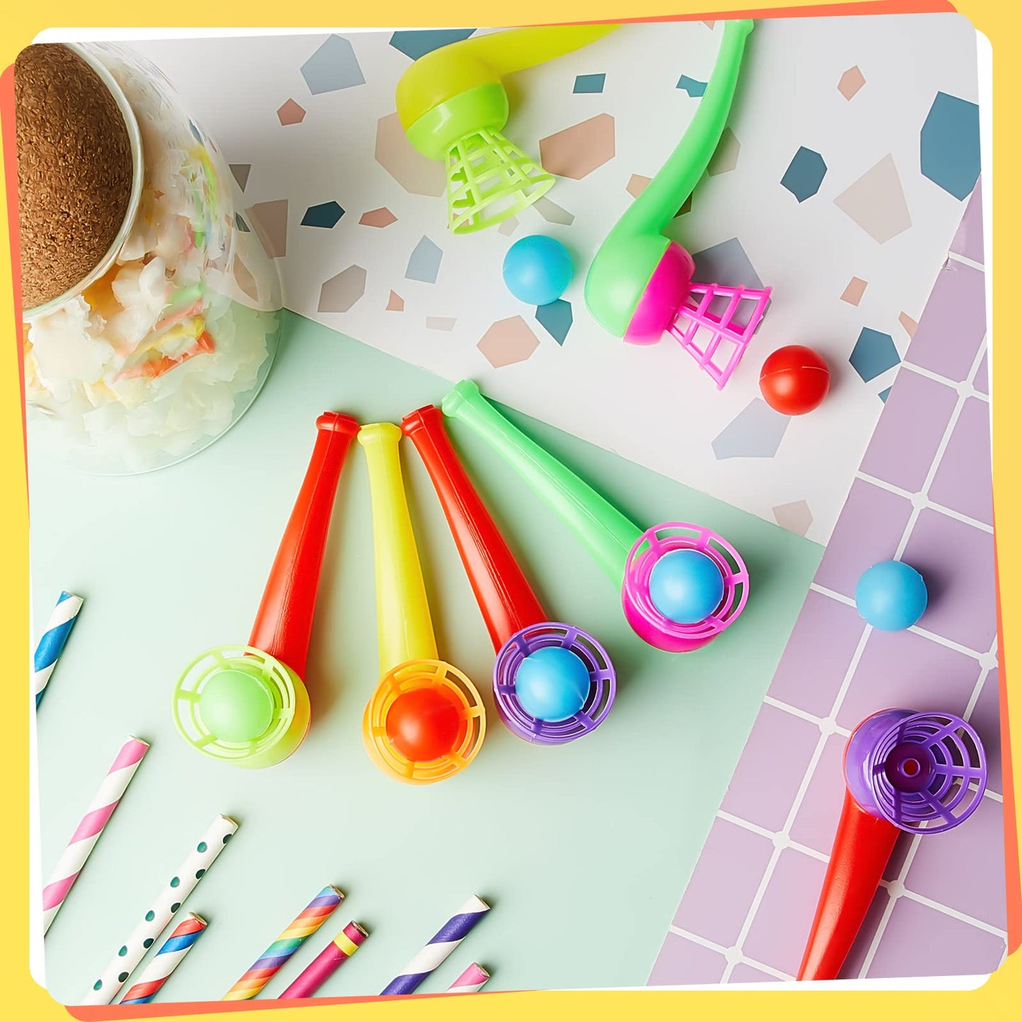 Liliful 30 Pcs Ball Blowing Toy Floating Blow Pipe Balls Stress Reliever Floating Balls Balance Blowing Toy for Birthday Party Balance Game Favors Gift Bag Stuffers Random Color