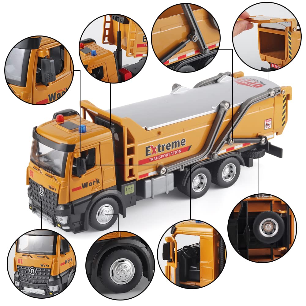 OANMYJJO Children Dump Truck Toy Metal DieCast Construction Trucks,Construction Toys with Simulated Sounds and Lights,Dump Truck Toy with Openable Rear Hood,Dump Trucks for Boys Age 3 Year and UP