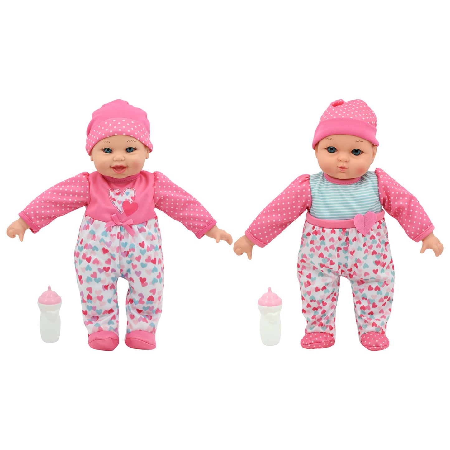 Little Darlings: 12" Talking Twins - Pink, Teal, Hearts - 2 Soft Body Baby Dolls, Make 12 Sounds, 2 Bottles, New Adventures, Toddler & Kids Ages 2+