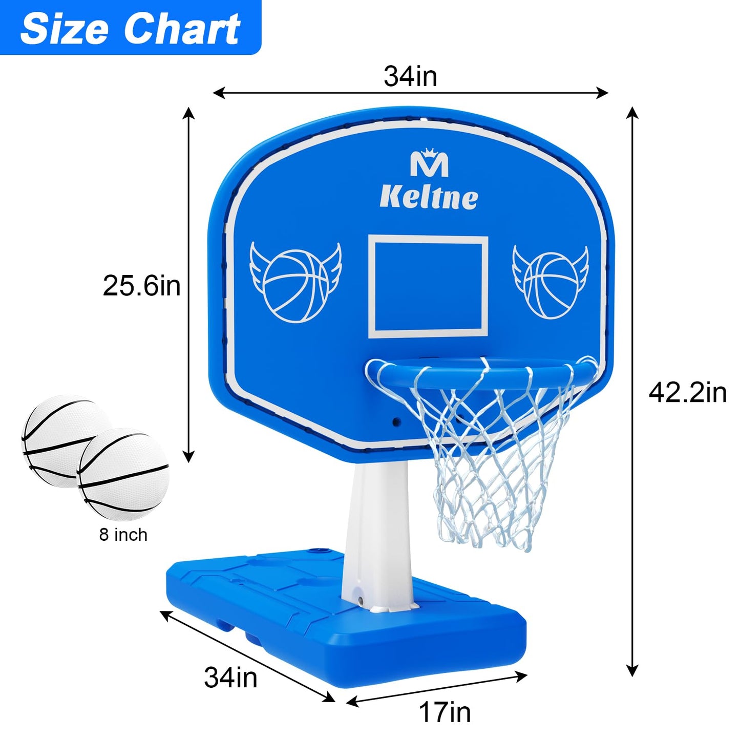 LED Pool Basketball Hoop Poolside, Super Bright Large Solar Powered Basketball Hoop for Pool, Swimming Pool Basketball Game Toys with Lengthen Sturdy Base for Kids Adults, Includes 2 Balls and Pump