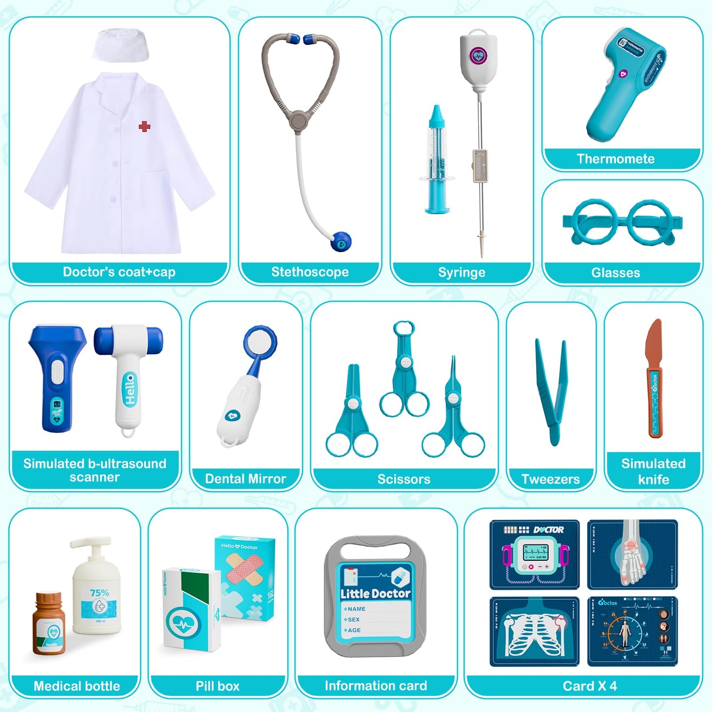 AuroTops Doctor Kit for Toddlers 3-5, 26 Pcs Doctor Play Set for Kids Ages 3-8,Role Play Toy Medical Cart Doctor Toys Educational Toys for Boys & Girls Birthday Gifts