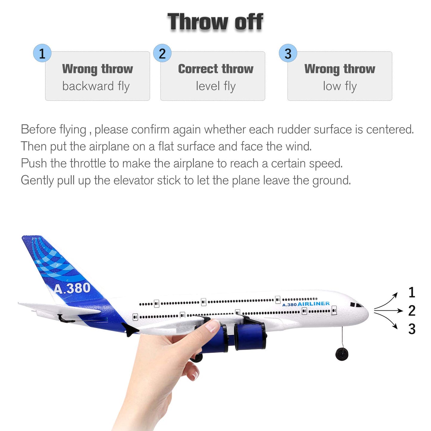 GoolRC A380 RC Airplane, 2.4G 3CH Remote Control Airplane, Easy to Fly RC Plane for Beginner, EPP Foam Fixed Wing Aircraft Glider Model Toys with 3 Batteries for Adults