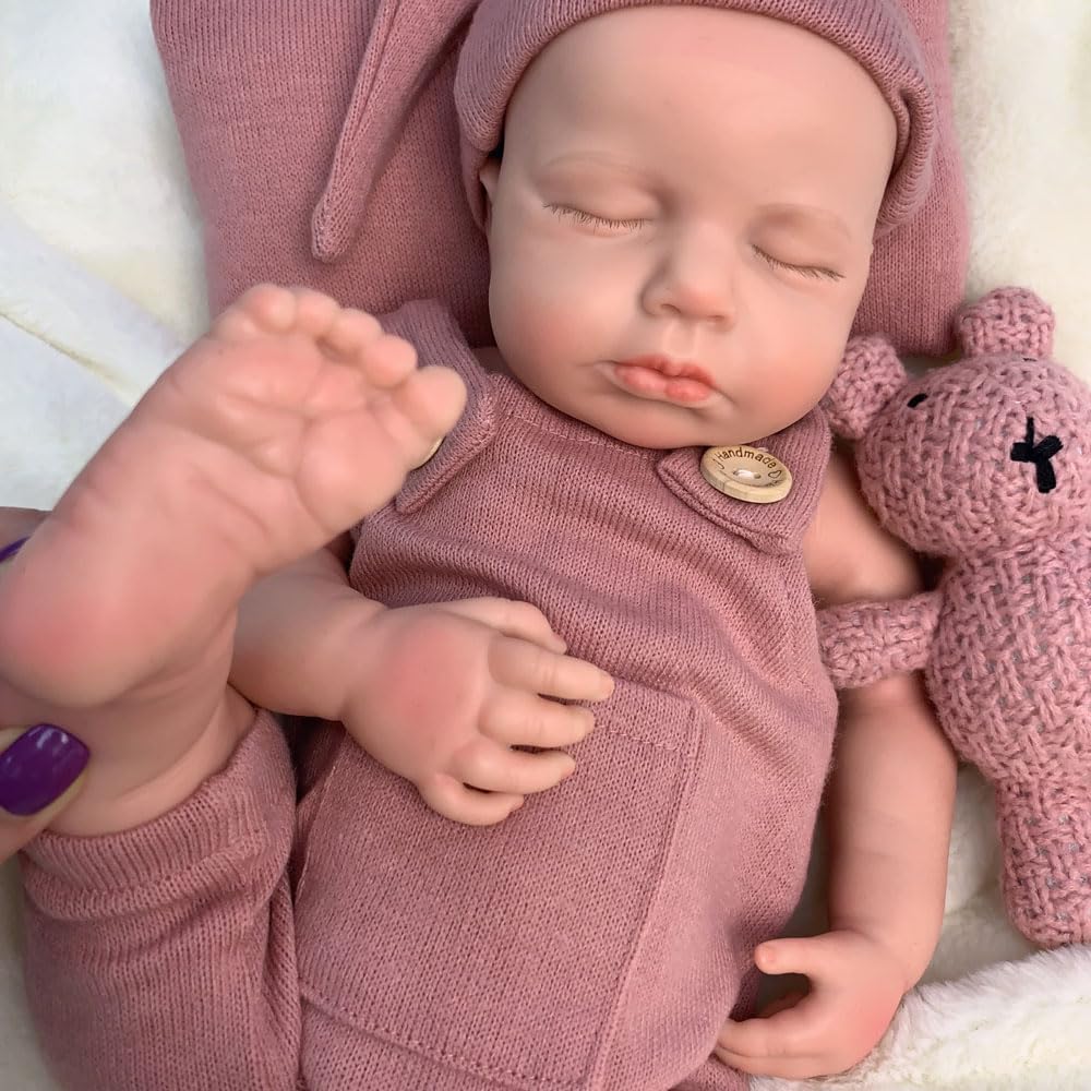 Gileutay 18 inch Lifelike Full Silicone Baby Doll Girl Open Mouth Realistic Reborn Dolls that Look Real Sleeping Baby