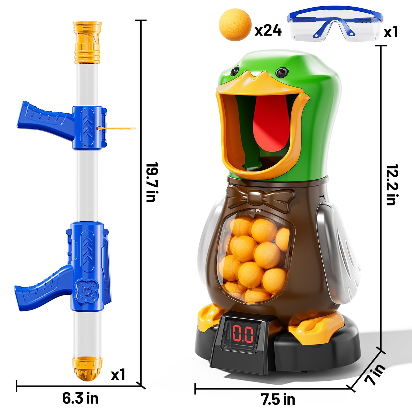 NIPLOOOW Duck Shooting Toys for Kids 3-5, Movable Target Shooting Games w/Air Pump Launcher, LCD Score Record, Sound, 24 Foam Balls, Birthday Gift for Boys Girls Ages 3 4 5 6 7 8 Years Old