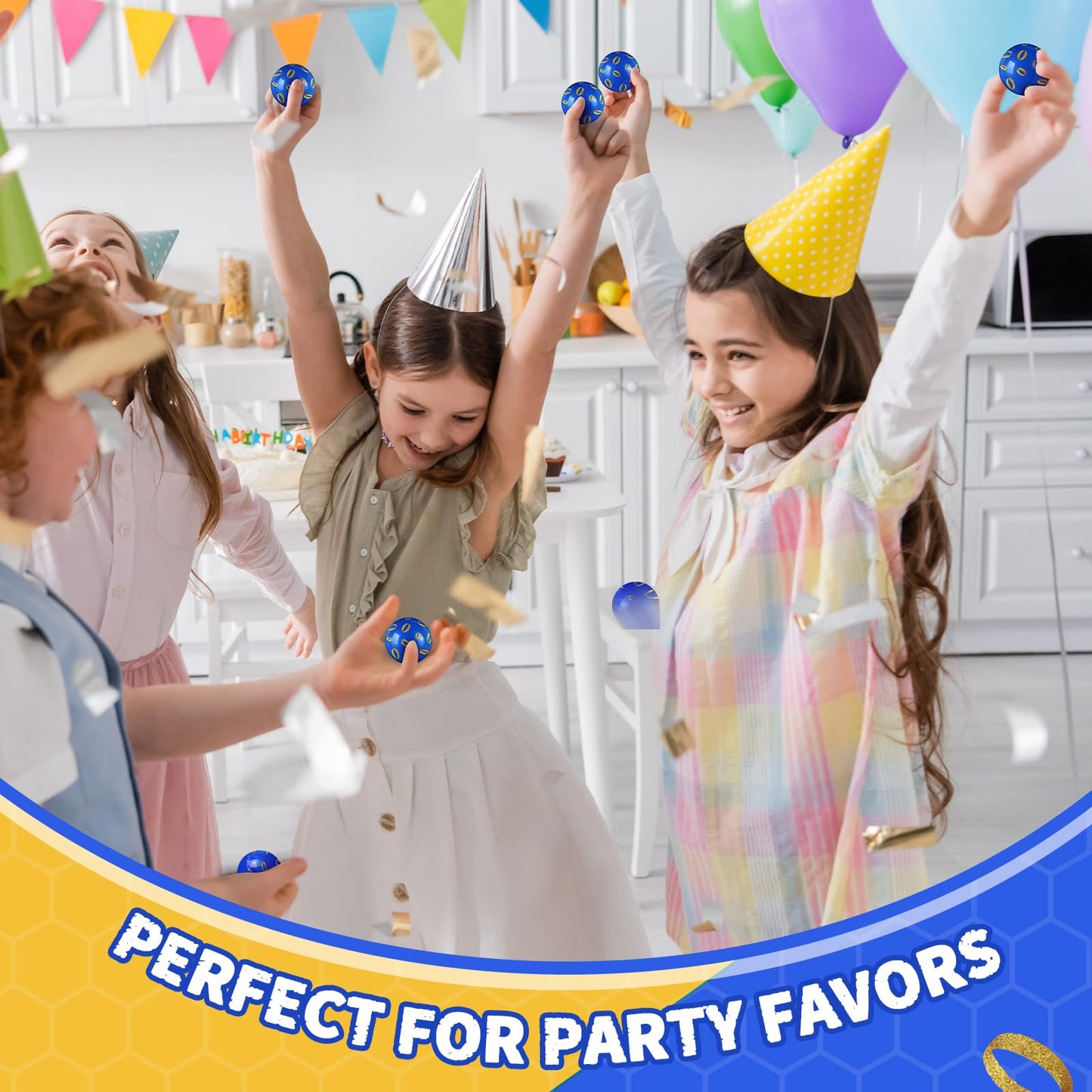 Foilswirl 24 Pcs Blue and Golden Rings Party Favors Bouncy Balls 35mm Blue Gold Ring Bouncing Balls for Kids, Rubber Party Favor Toys for Cartoon Theme Birthday, Bag Fillers, Classroom Prizes