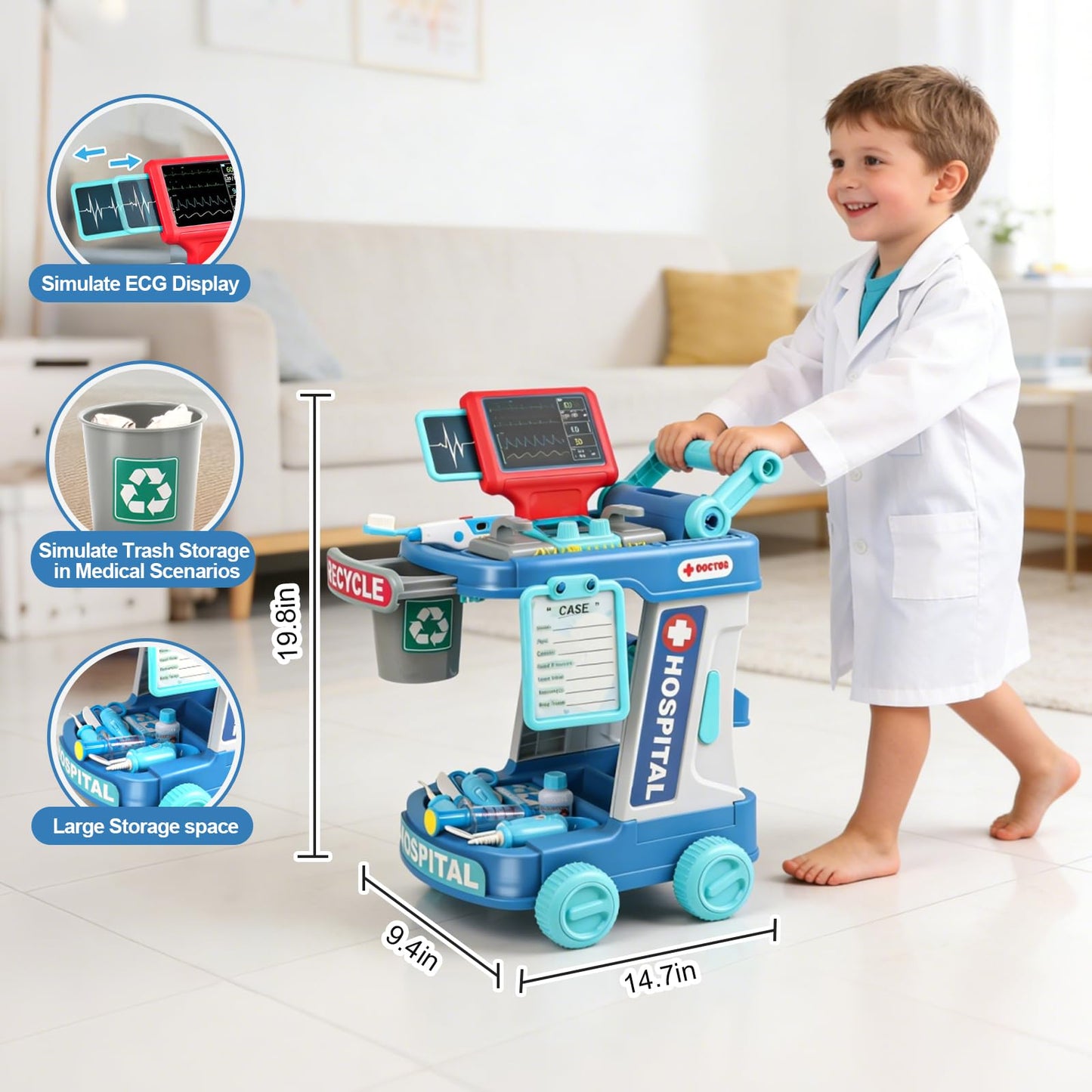 Doctor Kit for Toddlers 3-5 Fun Kids Doctor Play Set for 2 3 4 5 Year Old Girls Boys Dress Up Toys with Cart Costume and Stethoscope Dentist Vet Toddler Pretend Play Toys for Birthday Gifts