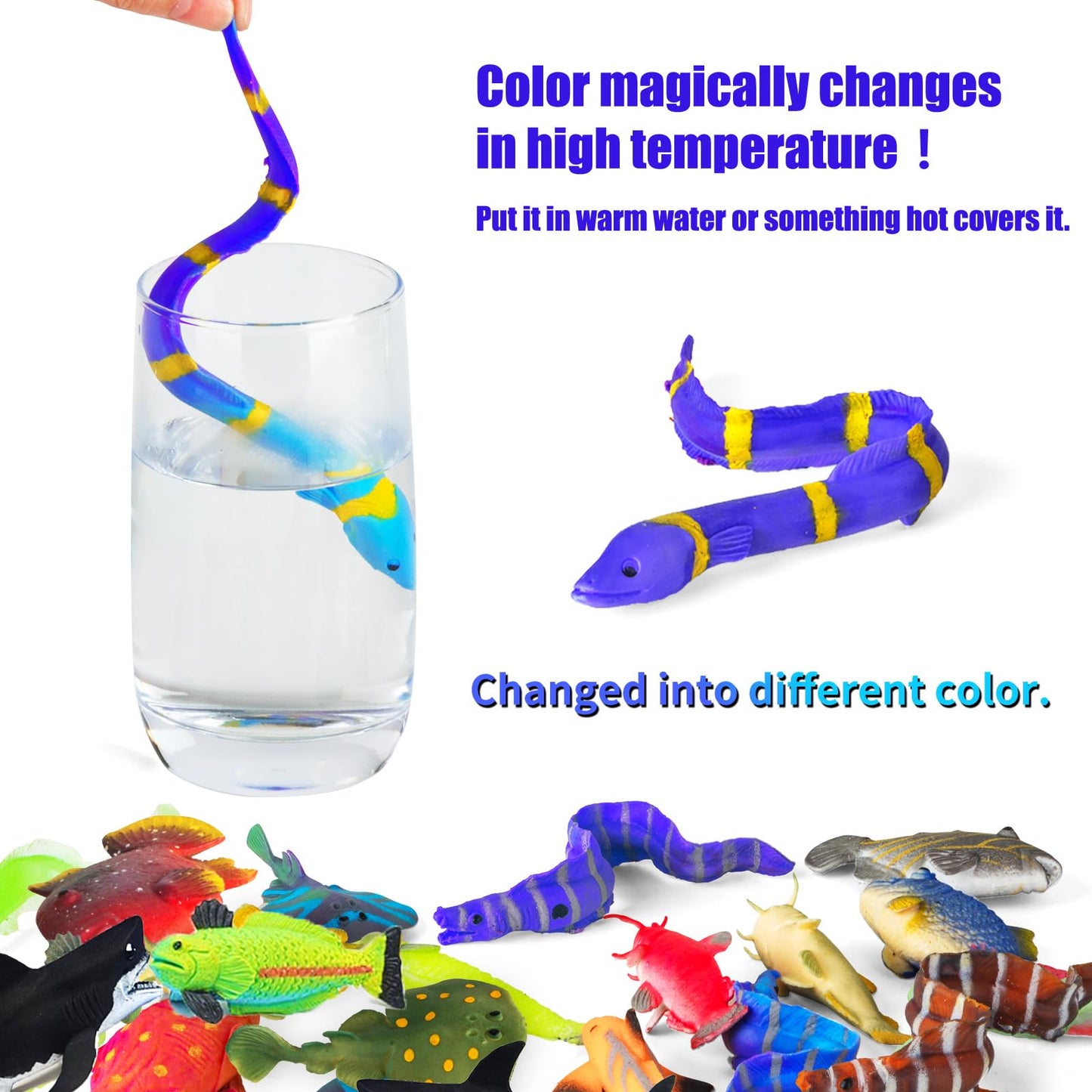 12 Pack Color Changing Sea Animal Toys,Change Color Ocean Animals Figures,Mold Free Bath Toys for Toddlers Kids,Water Table Toys,Rubber Floating Fish Toys for Themed Party Supplies,Goodie Bags Fillers
