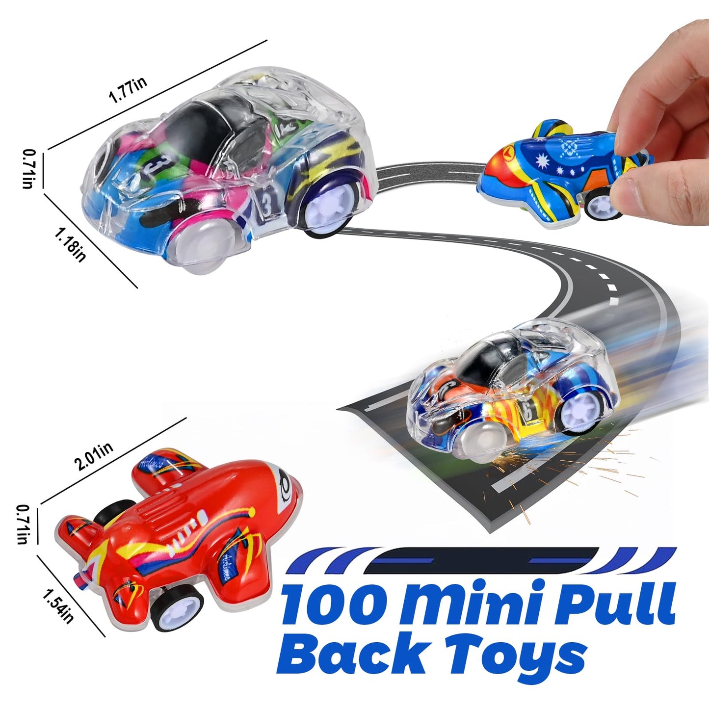100 Pcs Mini Pull Back Cars and Airplanes Set, Assorted Racing Cars & Planes, Bulk Party Favors, Birthday Goodie Bag Fillers, Classroom Rewards, Carnival Prizes, Stocking Stuffers for Kids