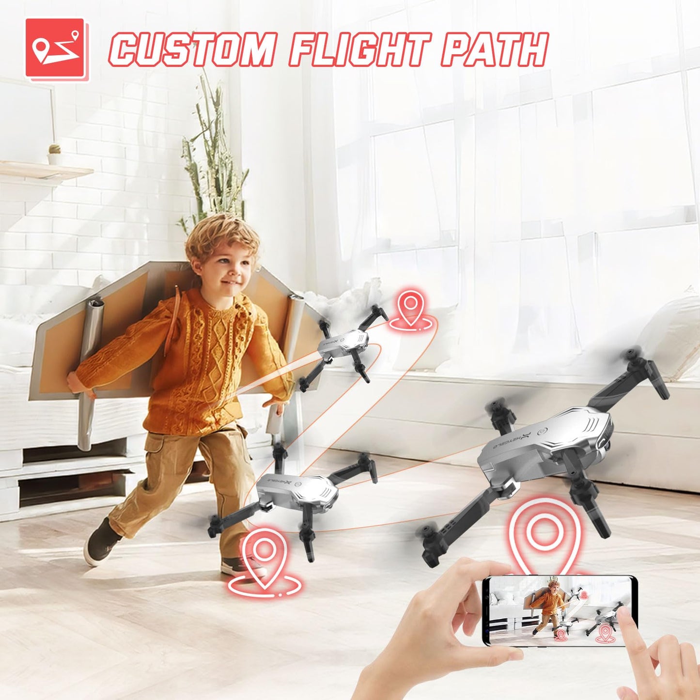 Foldable Drones for Kids Beginners - With 1080P HD Camera, FPV Remote Control Quadcopter, One Key Start/Land, Altitude Hold, 2 Batteries RC Helicopter Toys Gifts for Boys (Lunar Silver)