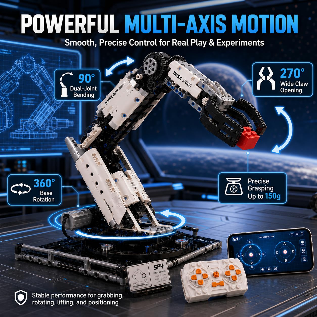 1029 PCS STEM Robotic Arm Kit for Kids Ages 8-16, Programmable DIY Robot Arm Building Toy with APP & Remote Control, Engineering Coding Robotics Kit, Educational Science Gift for Boys Girls