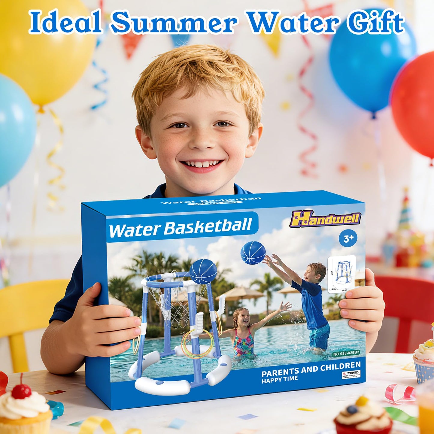Pool Basketball Hoop&Ring Toss Game 2-in-1 Floating Pool Toy with 4 Balls 8 Rings&Pump,Outdoor Swimming Basketball Party Games Water Play Toy Anti-Tip Stable Base Summer Gift for Kid 4-8 8-12& Adult