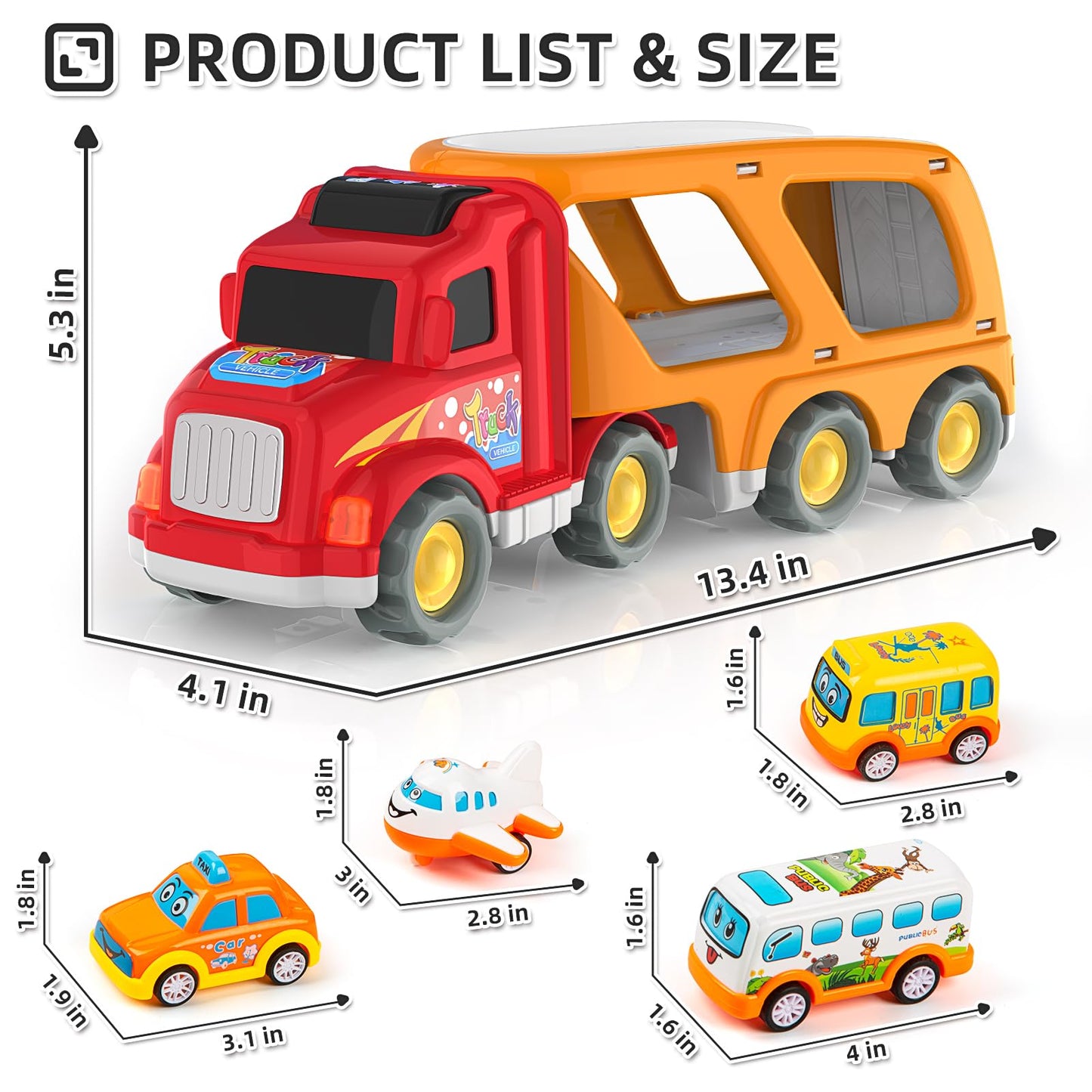 Veslier Toddler Toys Car for Boys Girls Age 2-4 3-5, 5 in 1 Carrier Transport City Vehicles Toys,Kids Toy Cars for Toddlers, Christmas Birthday Gift for Toddlers 3+.