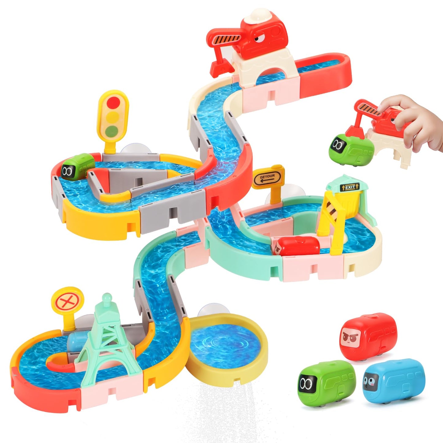 Kids Bath Toys for Kids Ages 4-8 3-5 with Magnetic Car Bath Toys Mold Free & DIY Slides Tracks Bathtub Shower Toys Birthday Gifts for Toddlers 2-4 5 6 7 8 Year Old Boys Girls (47 PCS)
