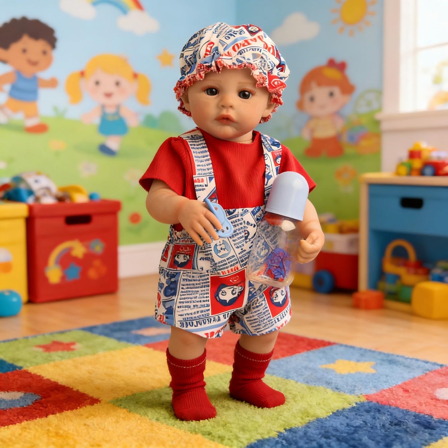 PUAMUBUA Reborn Baby Dolls,18 Inch Realistic Baby Doll Girl,Muñecas De Siliconawith Cute Soft Vinyl Body, Real Baby Doll Newborn Lifelike Baby Gift with Accessories for 3+ Years Old Kids (Red)