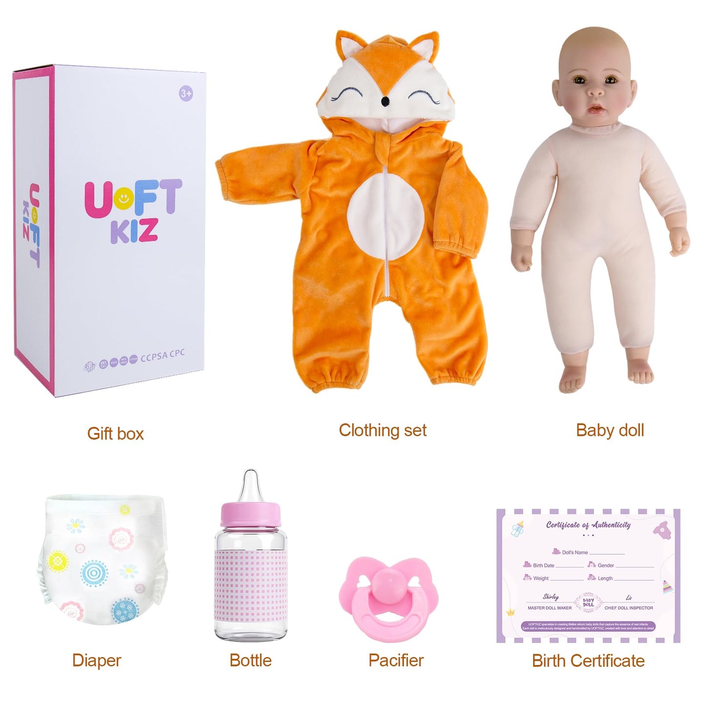 UOFTKIZ Baby Girl Dolls- 17-in Soft Vinyl Limbs and Cloth Body Real Life Baby Doll, Gift for Kids 3+, Grandparents, New-Parents