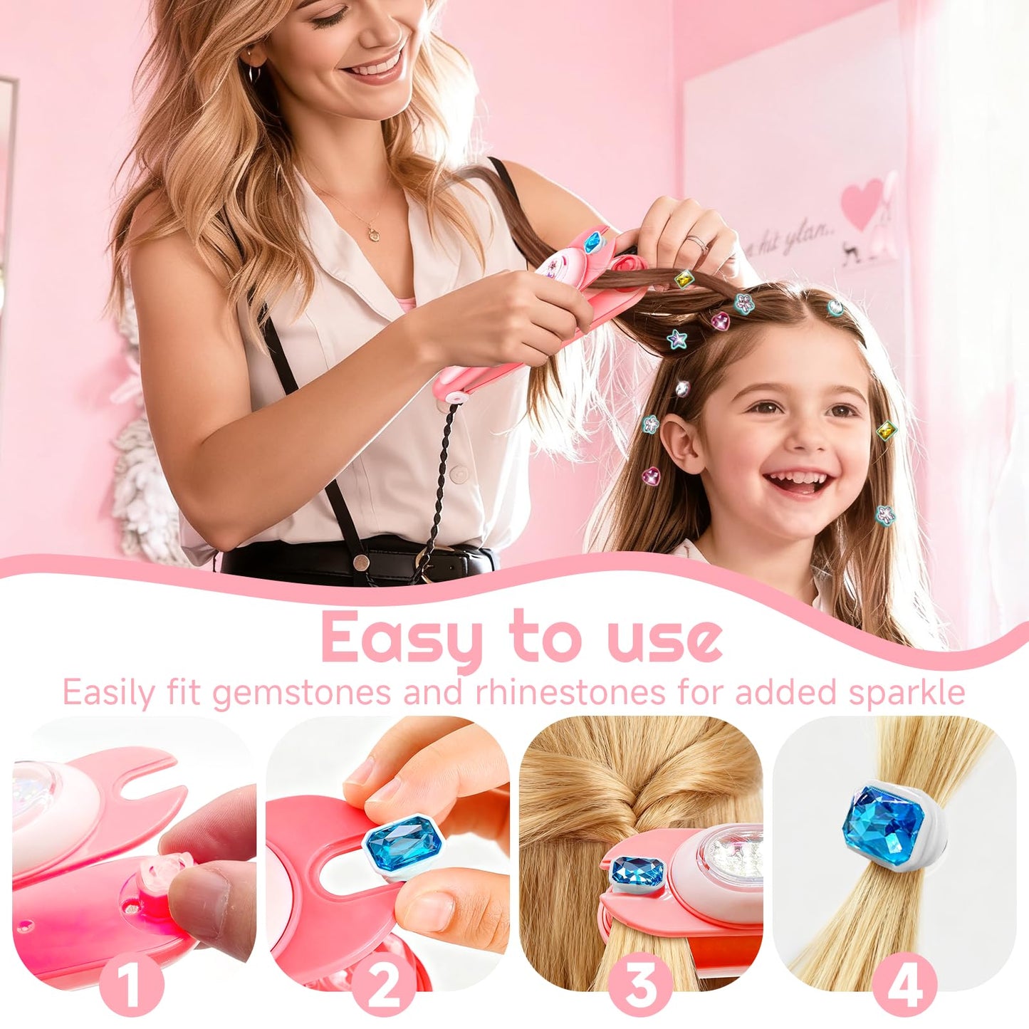 CLRDZN Hair Gem Stamper Kit,Hair Ties and Hair Clips Bling Hair Jewels for Girls Toys, Hair Styling Tool with Reusable Shining Diamonds, Birthday Gifts Toys for Girls Ages 3 4 5 6 8-12