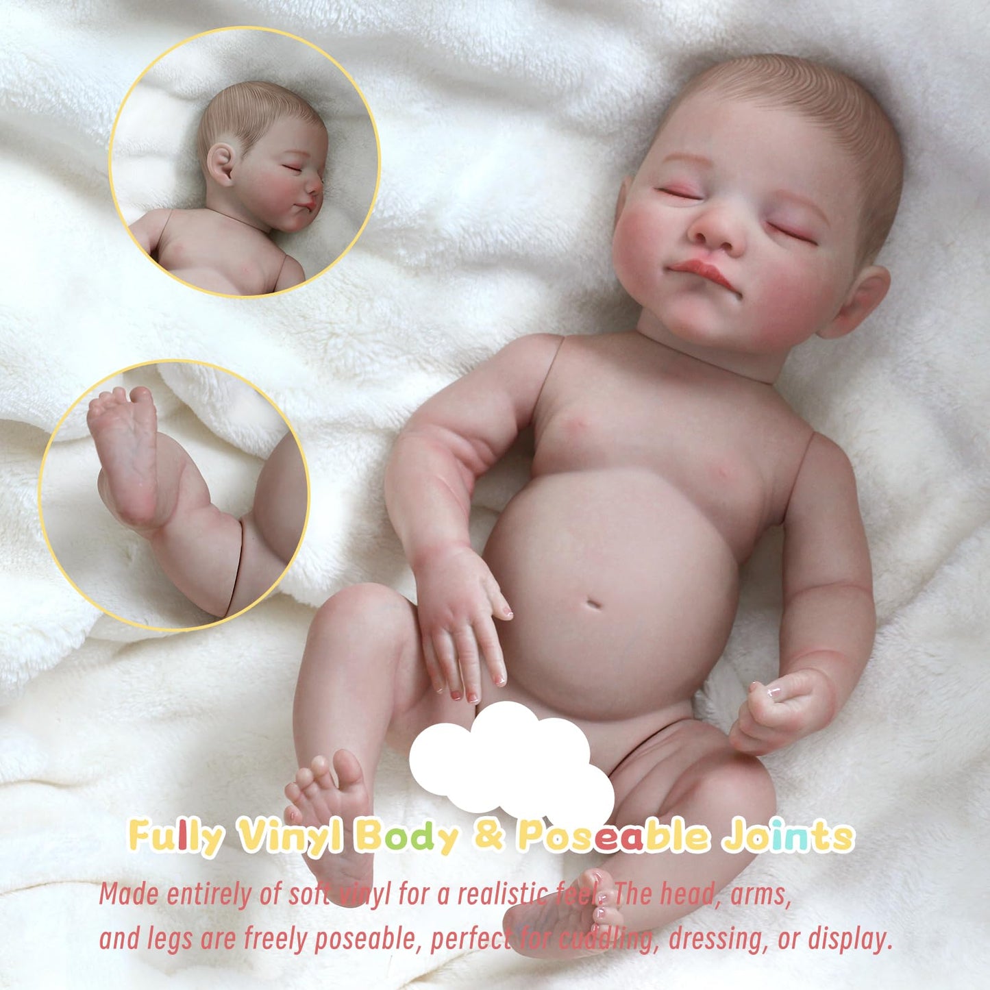 KidCuddz Reborn Baby Dolls - 18 Inch Dolls Vinyl Full Body with Realistic Vein Details, Real Life Baby Doll，Includes Accessories for 3+ Year Old Girls Gifts