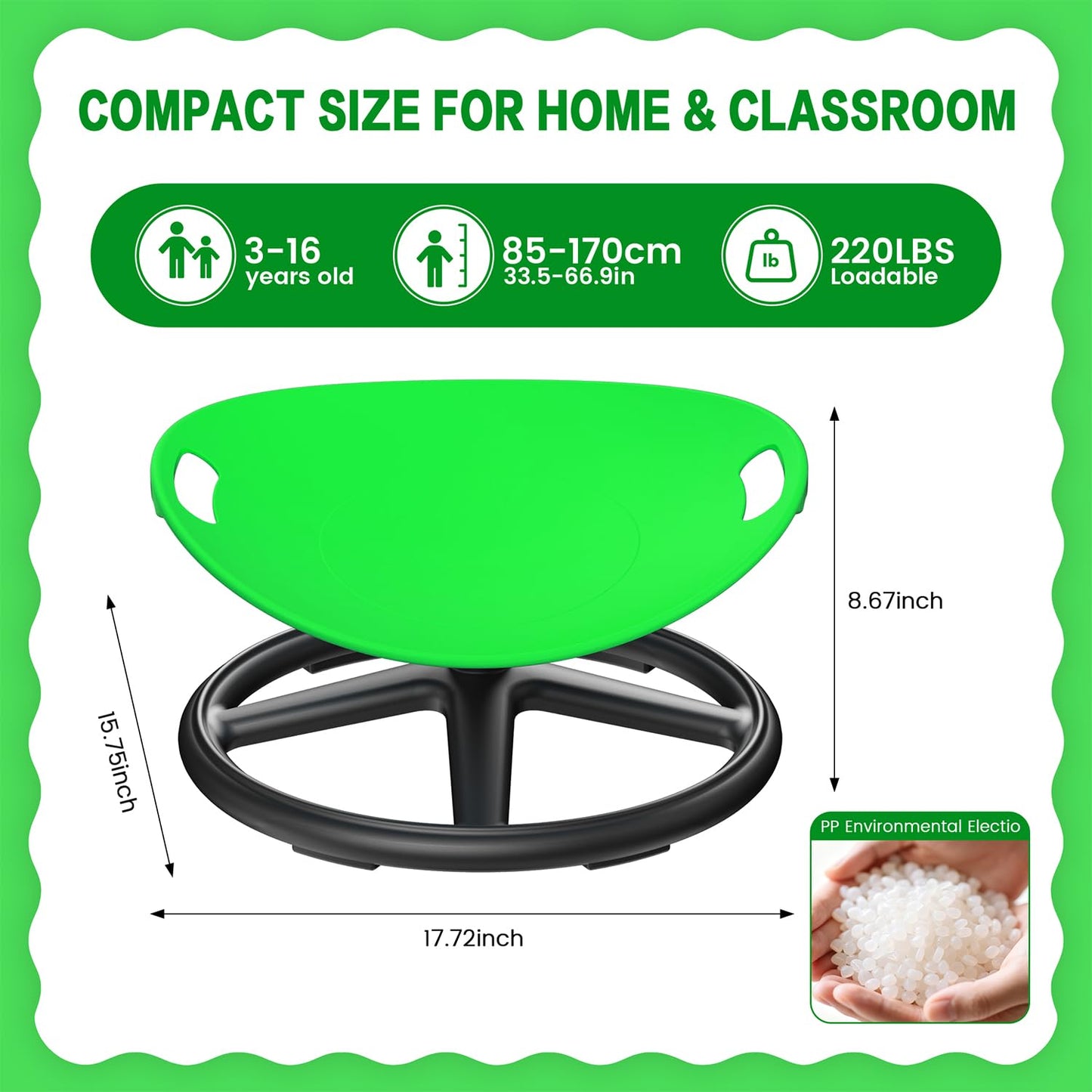 HERLAYN Spinning Chair for Autistic Kids Upgrade Handle Sensory Spinning Chair, 360° Silent Swivel Chair for Kids, Sensory Chair for ADHD Kids for Home & Classroom