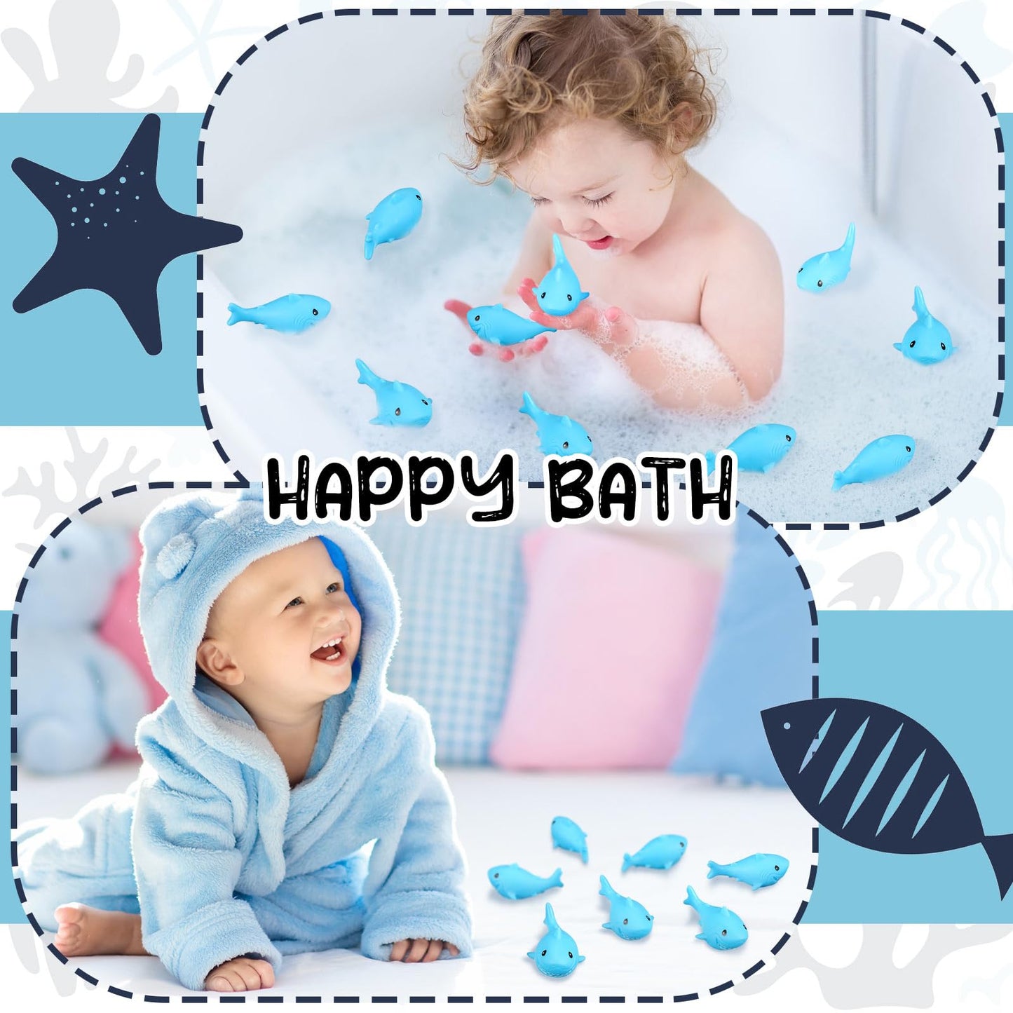 Shappy 30 Pcs Rubber Sharks Luminous Blue Squeezable Bath Toys Floating Cute Squeak Shark Favors Safe for Classroom Carnival Prizes Birthday Tub Party Ornament Pool Fillers