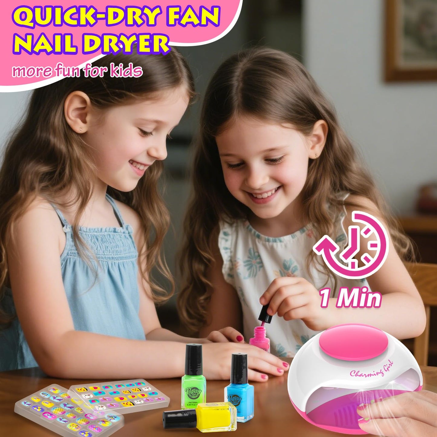 QoQlz Kids Nails Polish Set for Girls with Hair Gem Stamper Kit, Nail Art Kit for Kids Ages 7-12 - Cool Girly Stuff - Birthday Gifts for Girls 6 7 8 9 10 11 12 Years Old