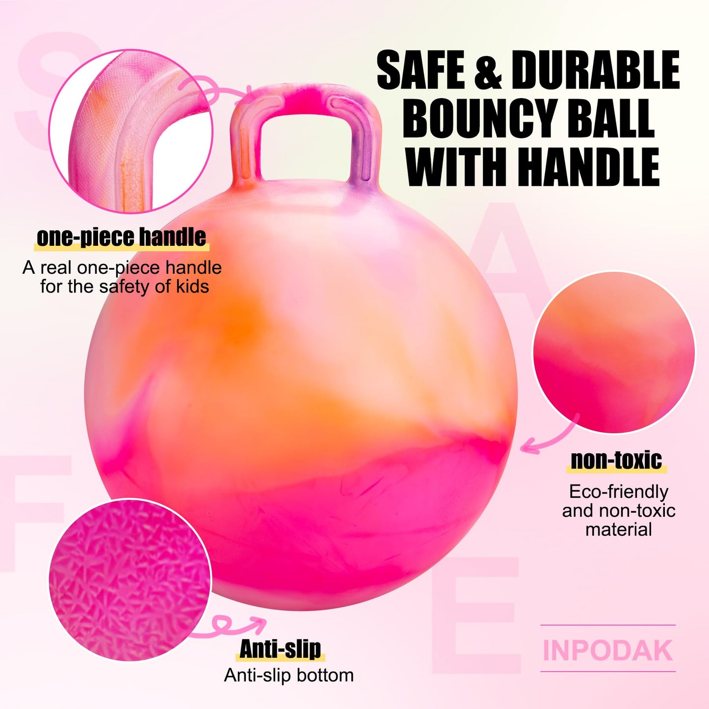 INPODAK Hopper Ball, 22 Inch Bouncy Ball with Handle for Kids, Hippity Hop Jumping Bounce Hopping Toy for Boys Girls Ages 7-12 with Pump and Gift Box Great Gift for Birthday Holiday (Orange)