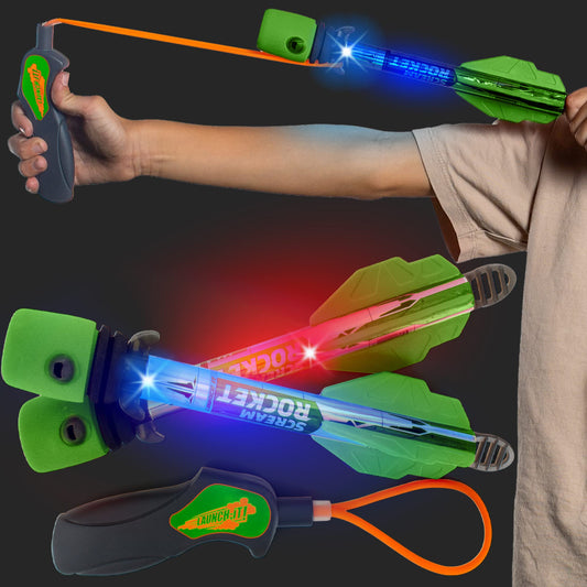 Light Up Foam Rocket Toys for Kids: Best LED Rocket Launcher Slingshot Lights Up & Makes Noise! Boys & Girls Outdoor Toys Party Favors Summer Birthday Gifts Idea & Gifts for Ages 8 9 10 11 12 13 +
