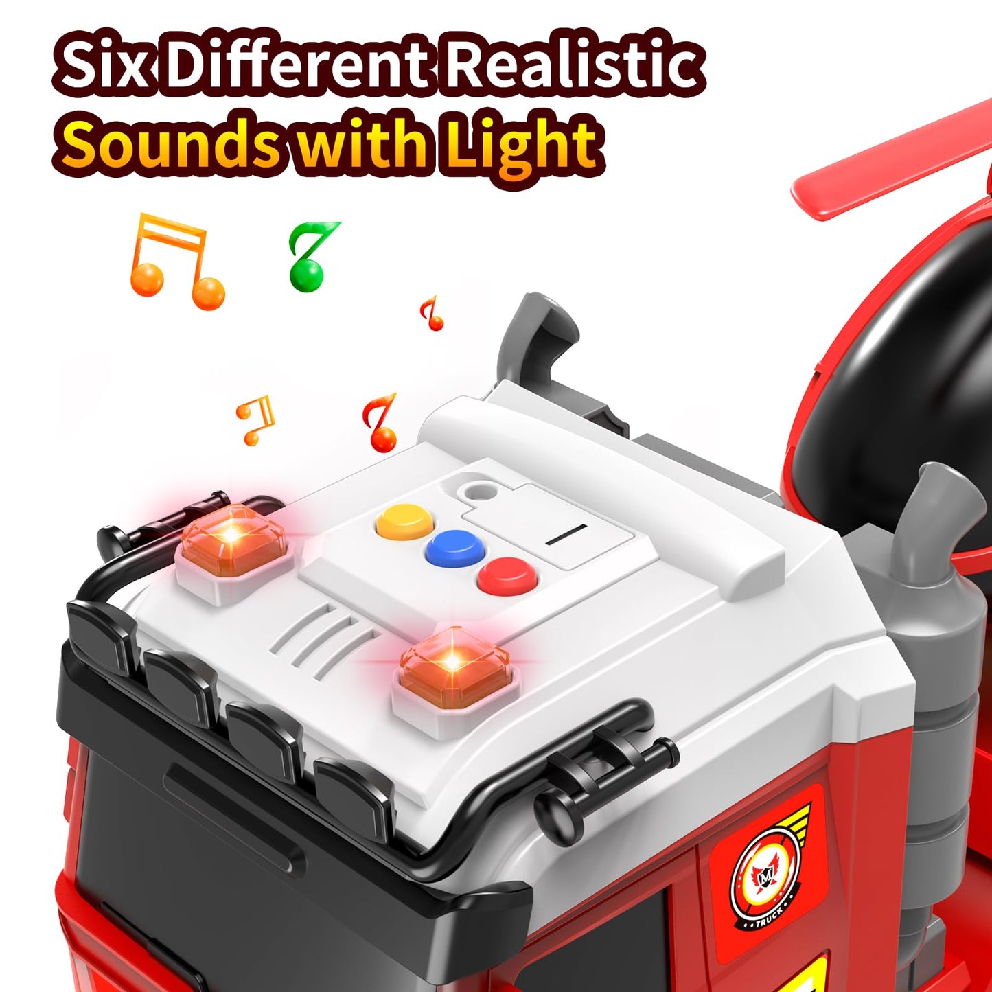 DWIRCTOYS Kids Toys for Ages 3 4 5 6 7 8 Years Old Boys, 25" Large Fire Semi Truck with Helicopter & Race Car, Friction Powered Vehicle with Lights & Sounds,Birthday Gift for Boys Girls