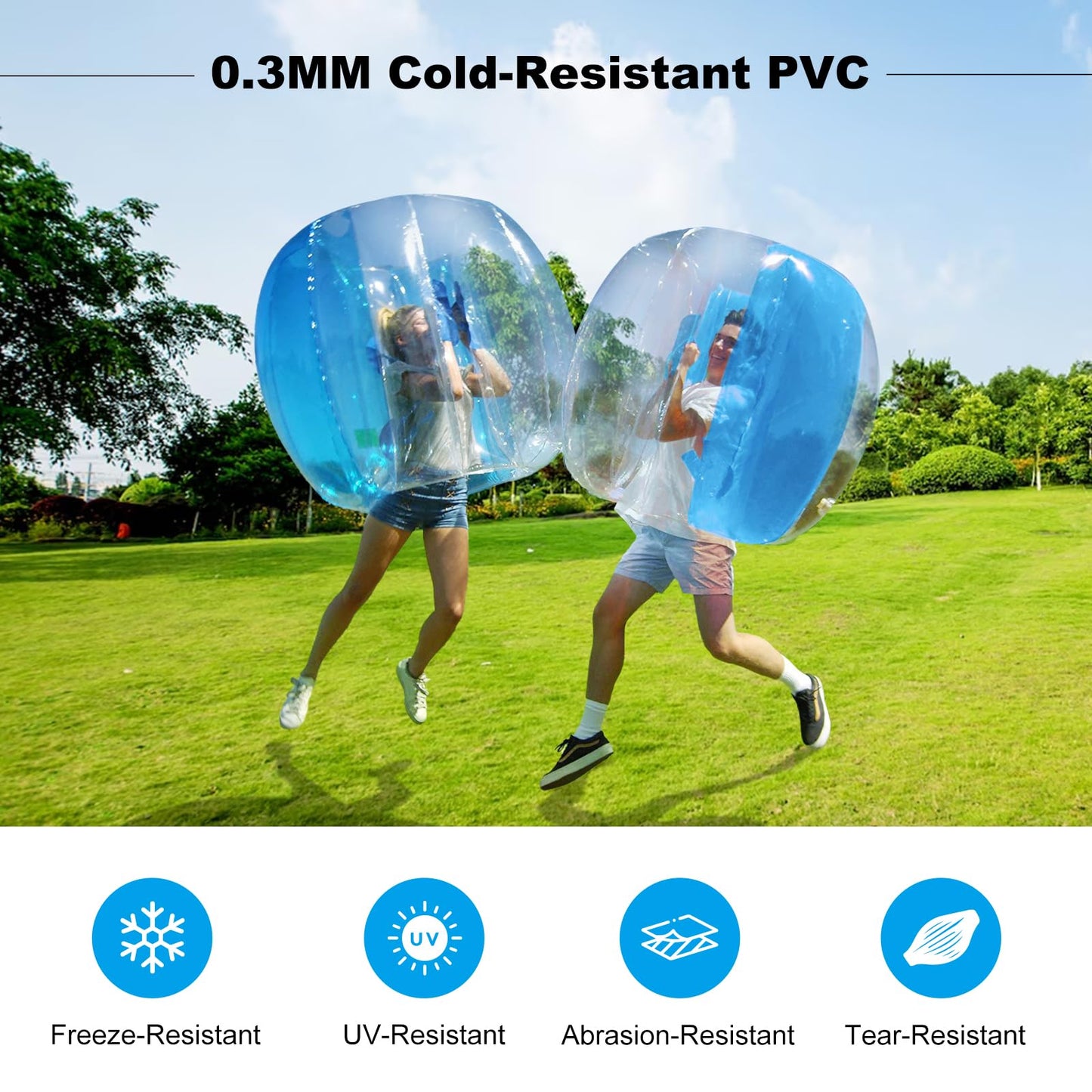Inflatable Bumper Balls for Adults Human Hamster Balls for Adults Inflatable Lawn Game Ball 0.3mm Ultra-Thick PVC Toys Body Bumpers Ball Full Body for Outdoor Team Gaming Play (1PC (4FT Blue+White))