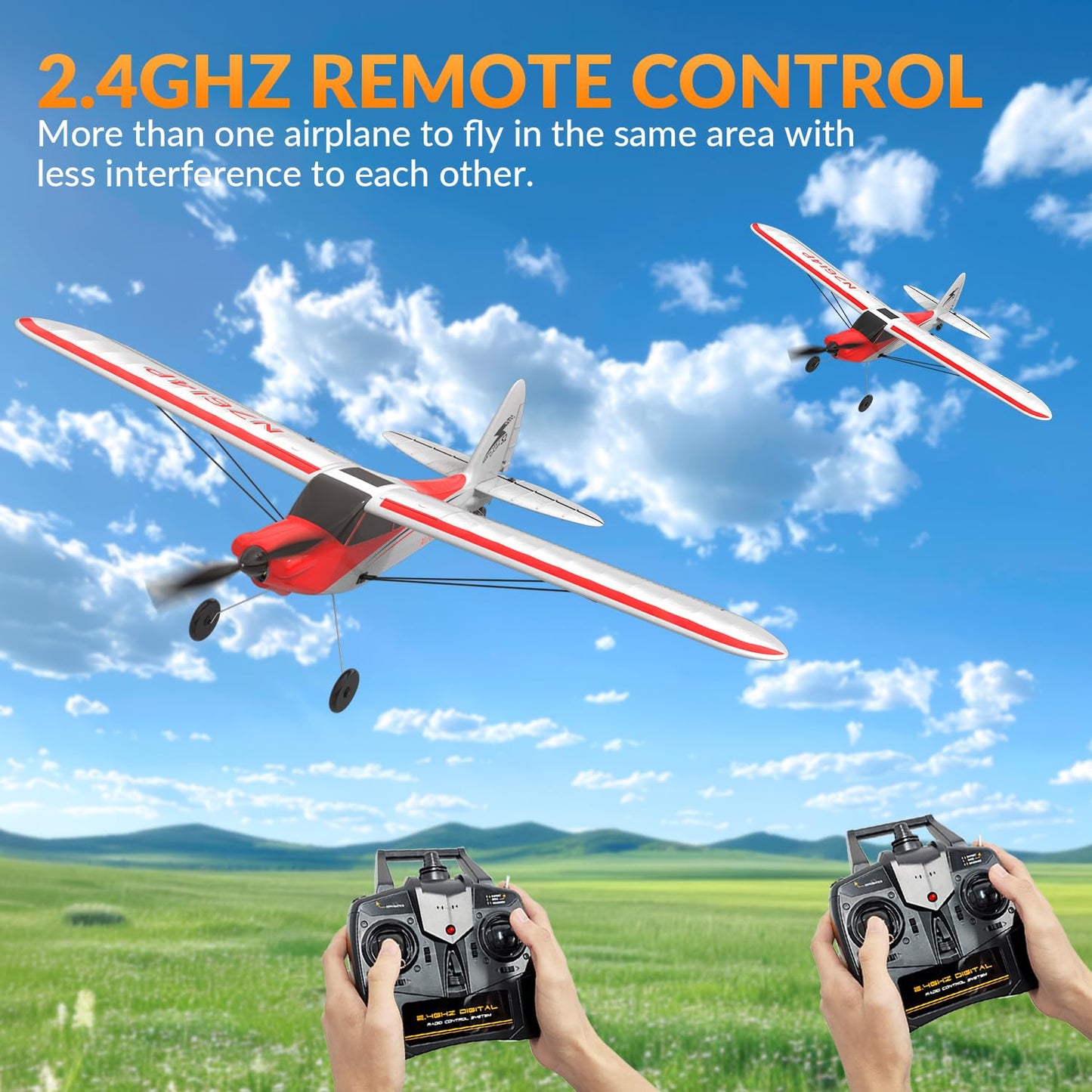 VOLANTEXRC RC Plane Trainer Sport Cub 4CH Remote Control Airplane with Prop Saver, 6-Axis Gyro Stabilizer & 3 Modes to Fly, Radio Controlled Aircraft RTF for Beginners & Adults (500mm,Red)