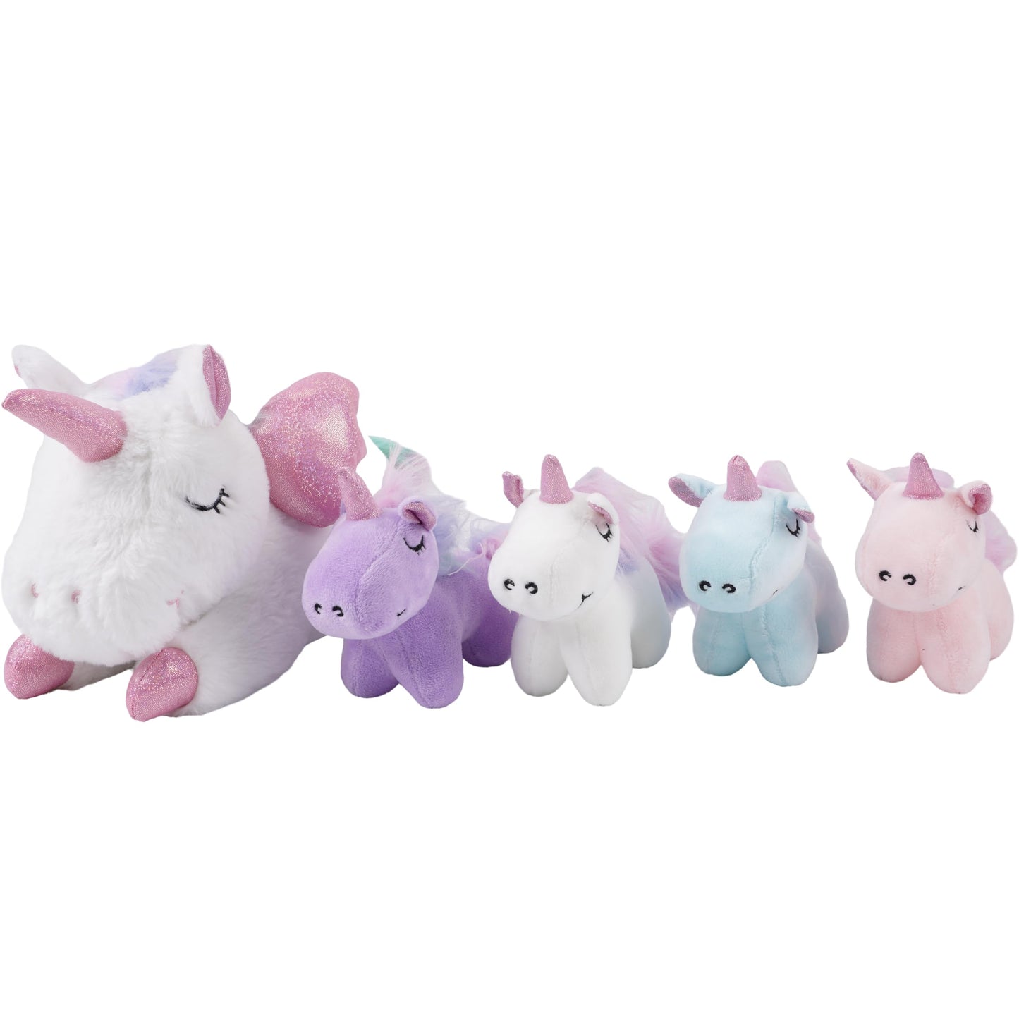 16 Inch Soft Unicorn Stuffed Animals PlaySet - Cuddle Plush Mommy With 4 Baby Rainbow Flying Plush Pillow Toy With Wings for Kids and Lovers