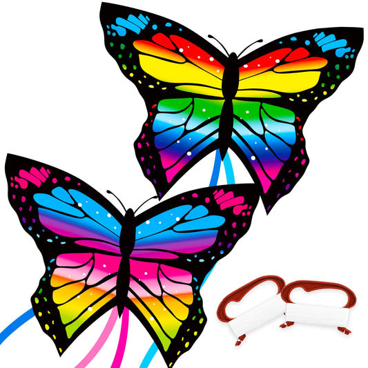 TOY Life 2 Pack Butterfly Kites for Kids Age 4-8 Boys, Beach Kites for Kids Age 8-12, Kites for Adult Easy to Fly, Large Kites for Kids Age 3-5, Rainbow Kites, Kids Kites Easy to Fly, Kids Outdoor Toy