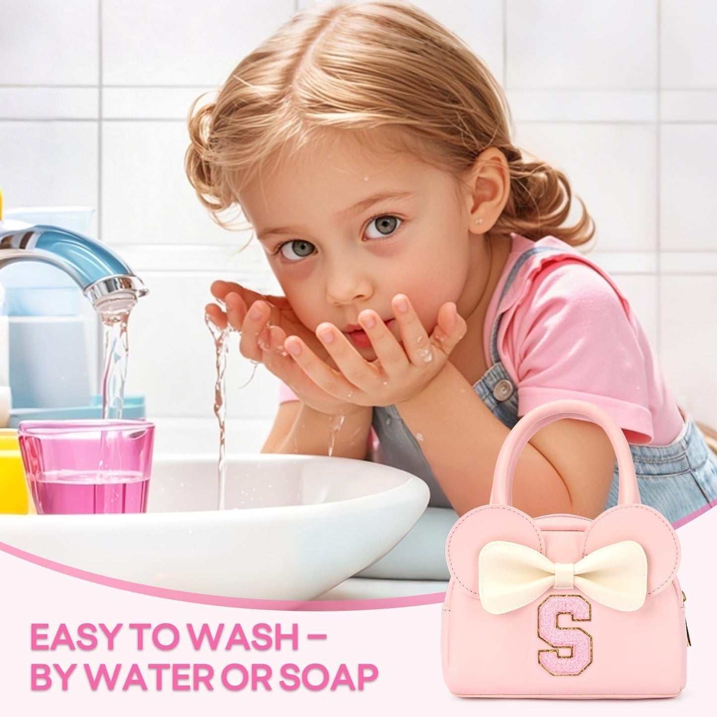 Kids Real Makeup Kit for Girls - 18Pcs Non-Toxic Washable Make Up Toys with Initial Toddler Purse - Personalized Birthday Gifts for Age 3 4 5 6 7 8 9 10 Years Old Girls Vanity Set - S