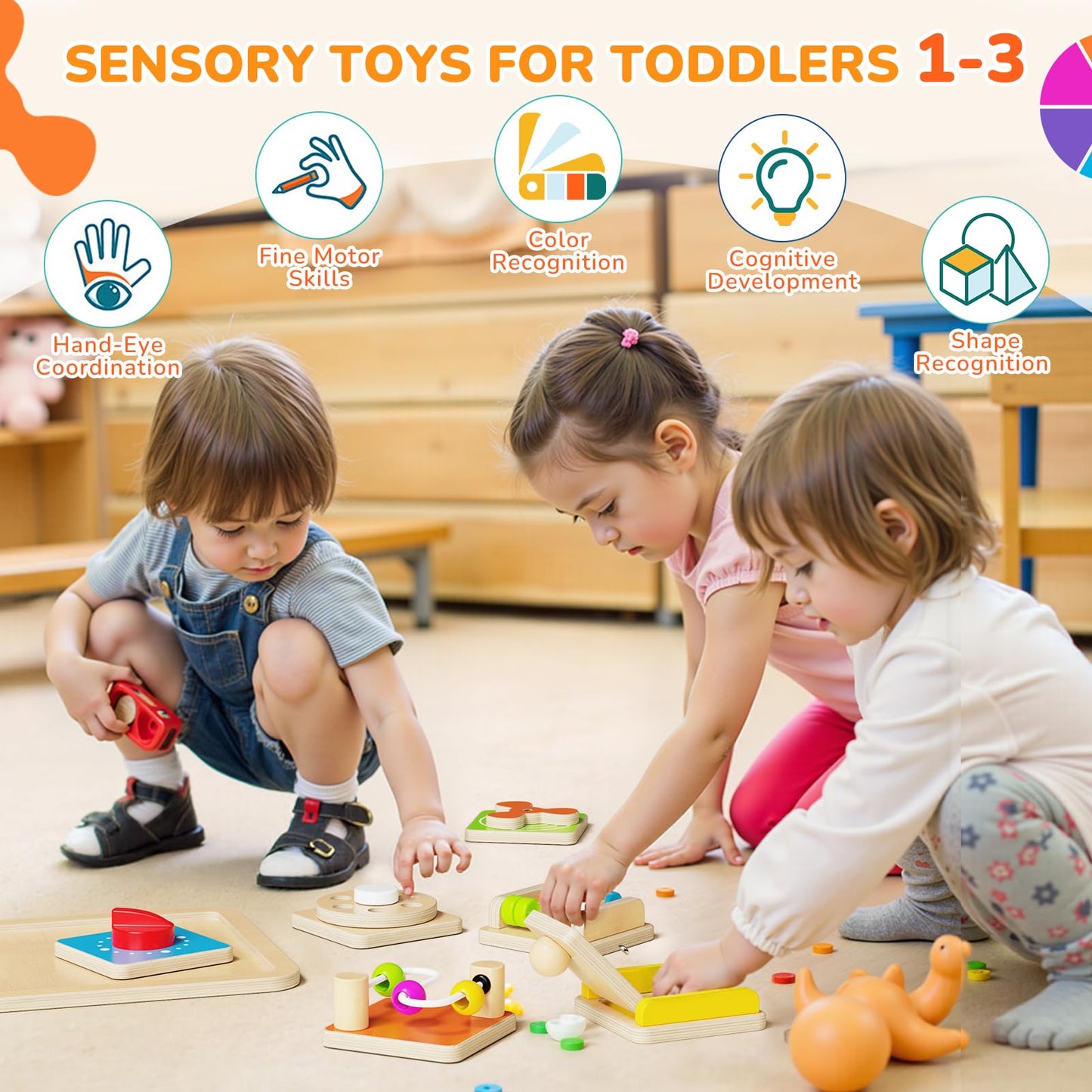 Montessori Busy Board for 1 Year Old, Modular Sensory Toys for Toddlers, Activity Board Toys for Fine Motor Skills, Airplane Car Travel Toys for Baby, Educational Toys for Boy & Girl, Birthday Gifts