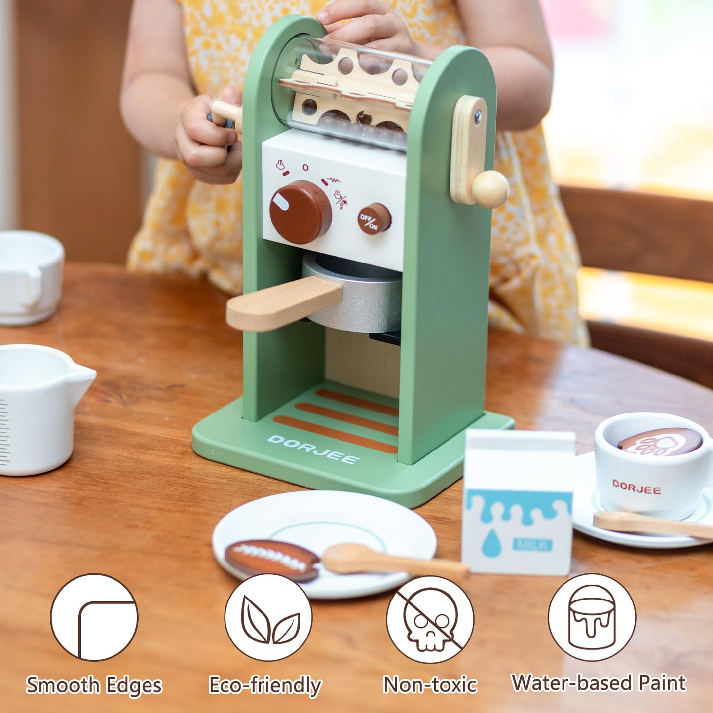 Smartwo Kids Wooden Coffee Maker Toy,Coffee Machine Playset with Grinder,Play Coffee Making Routine,Stimulates Imaginative Pretend Play and Life Skills,Birthday Gift for Toddler Boy Girl,17pcs