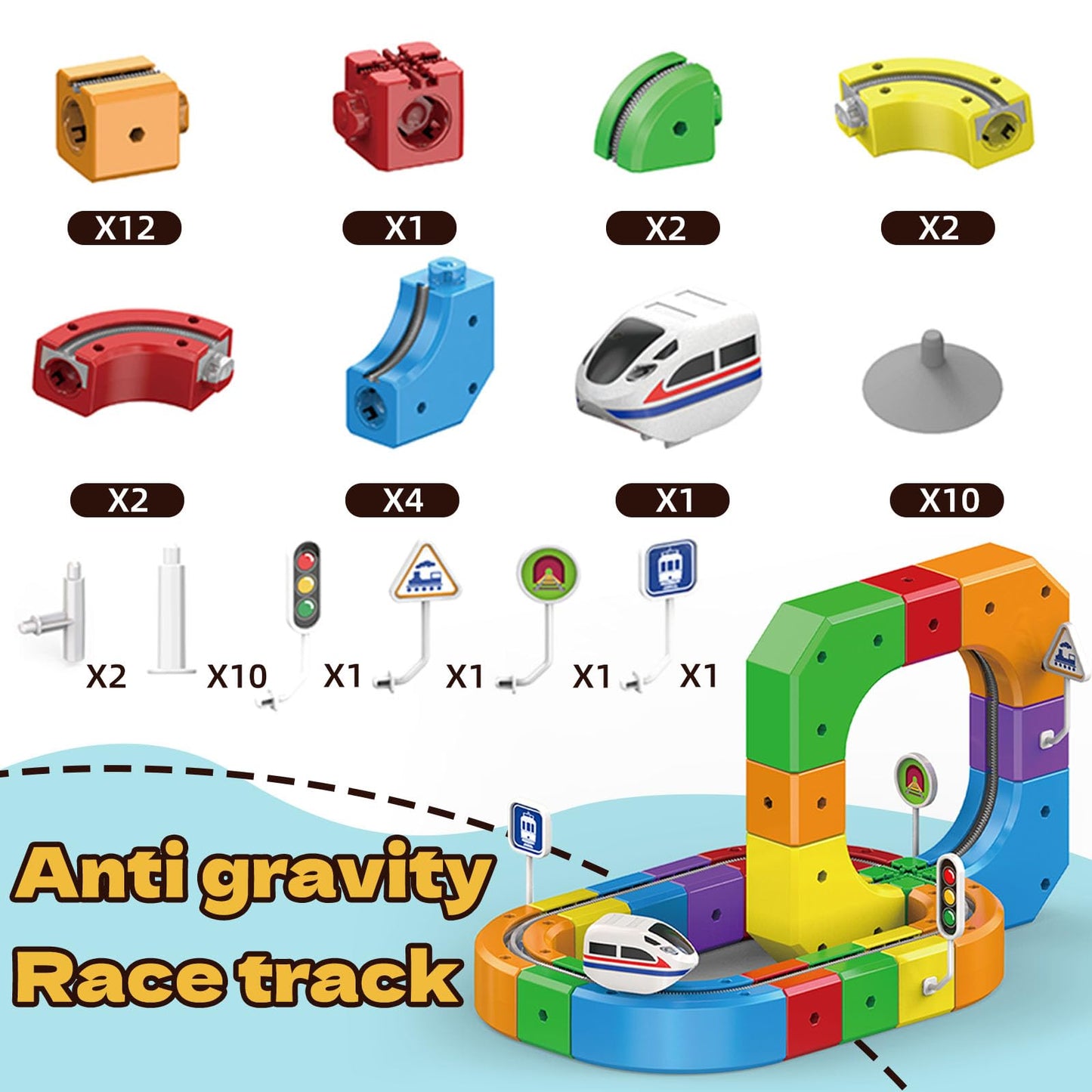 Electric Magnetic Train Track Sets,Building Toy Train Track，Magic Cars Sets,Gravity Defying 3D Embedded Layouts & Motorized Car,for 3 4 5 6 7+ Years Old Toddler Boys and Girls Birthday (51PCS-one car)