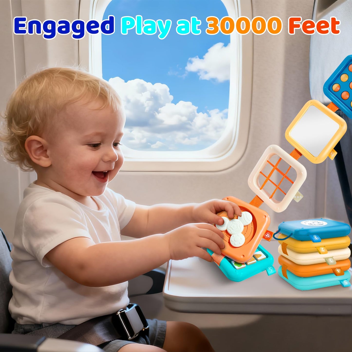 Montessori Busy Board for 1 Year Old, Airplane Toys for Babies 6-12 Months, Sensory Fine Motor Skills Activity Cube, Baby Travel Car Seat Toys for Toddler 1-3