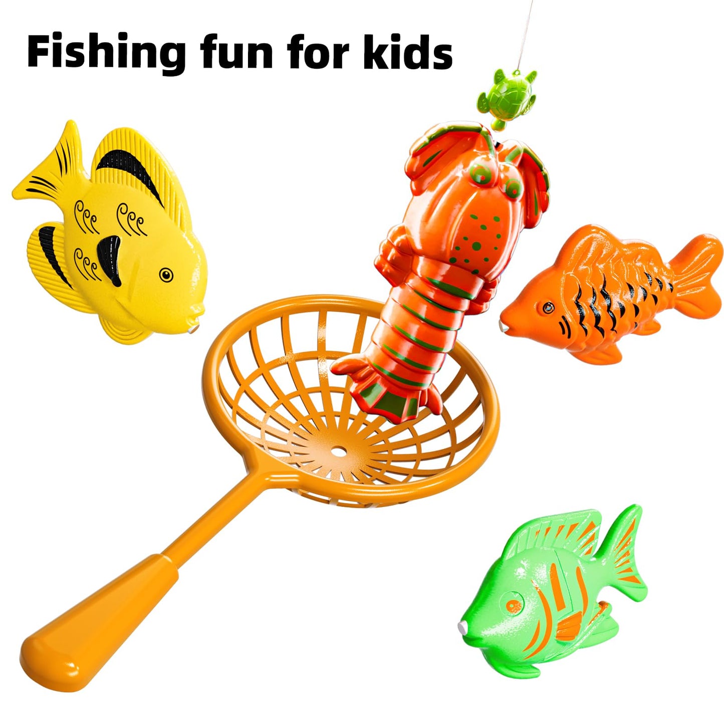 TEMI Fishing Toy Game for Kids 3 4 5 6 7 8 Years Old, 51 Fish Bath Playset for Toddlers, Toy Magnetic Rod and Fishing Net, Outdoor Water Toys for Kids Age 3-5, Party for Boy and Girl