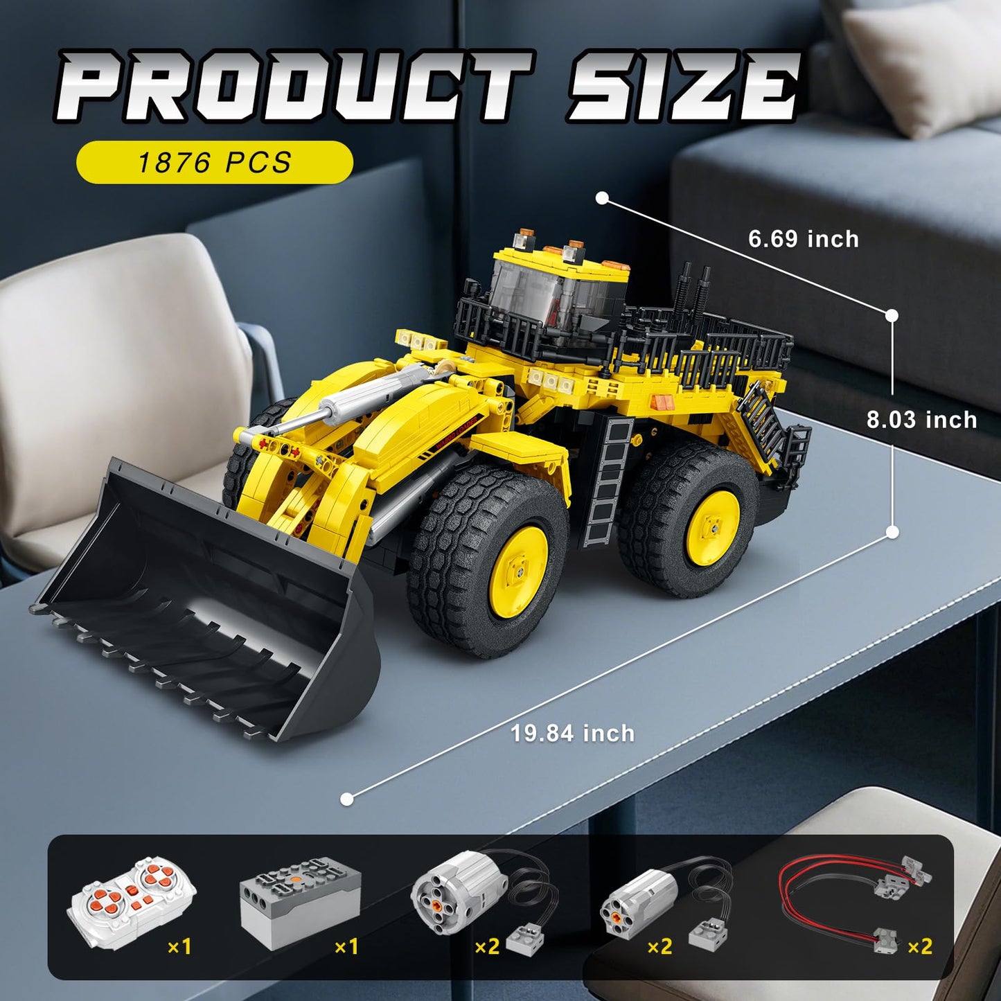 Reobrix Bulldozer Building Blocks Set 22009, Engineering Vehicle Model Kit for Adults, Remote Control Excavator Toy with 4-Wheel Drive, Gifts for Adults Ages 14+, 1876 Pieces