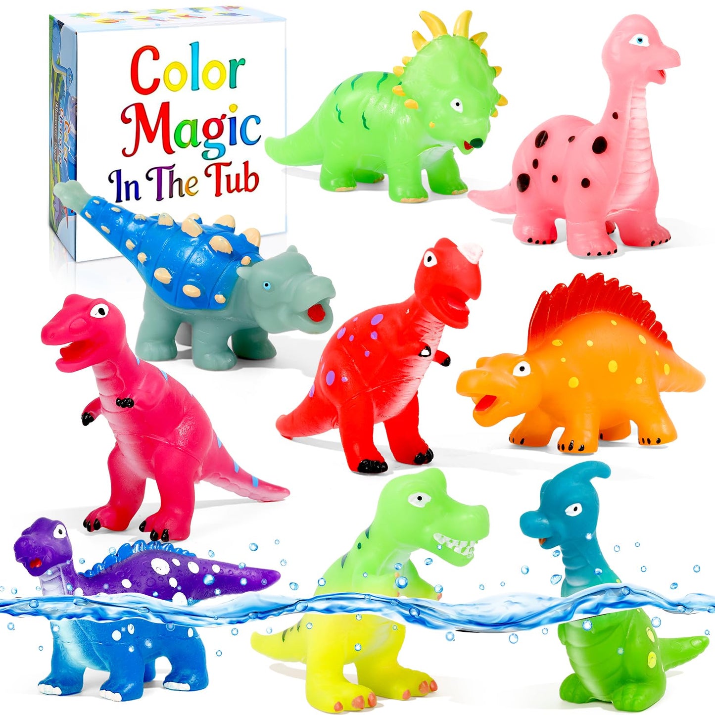Color Changing Dinosaur Bath Toys: No Hole Mold Free Bath Toys for Kids Ages 3-5 & 4-8 | Magic Water Activated Bathtub Dino Play Set for Toddler Boys Girls