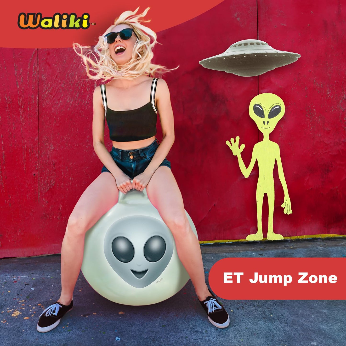 WALIKI Hop Ball for Adults | 29" Glow in The Dark Alien Hopping Ball | Sit and Bounce Ball | Great for Team Building