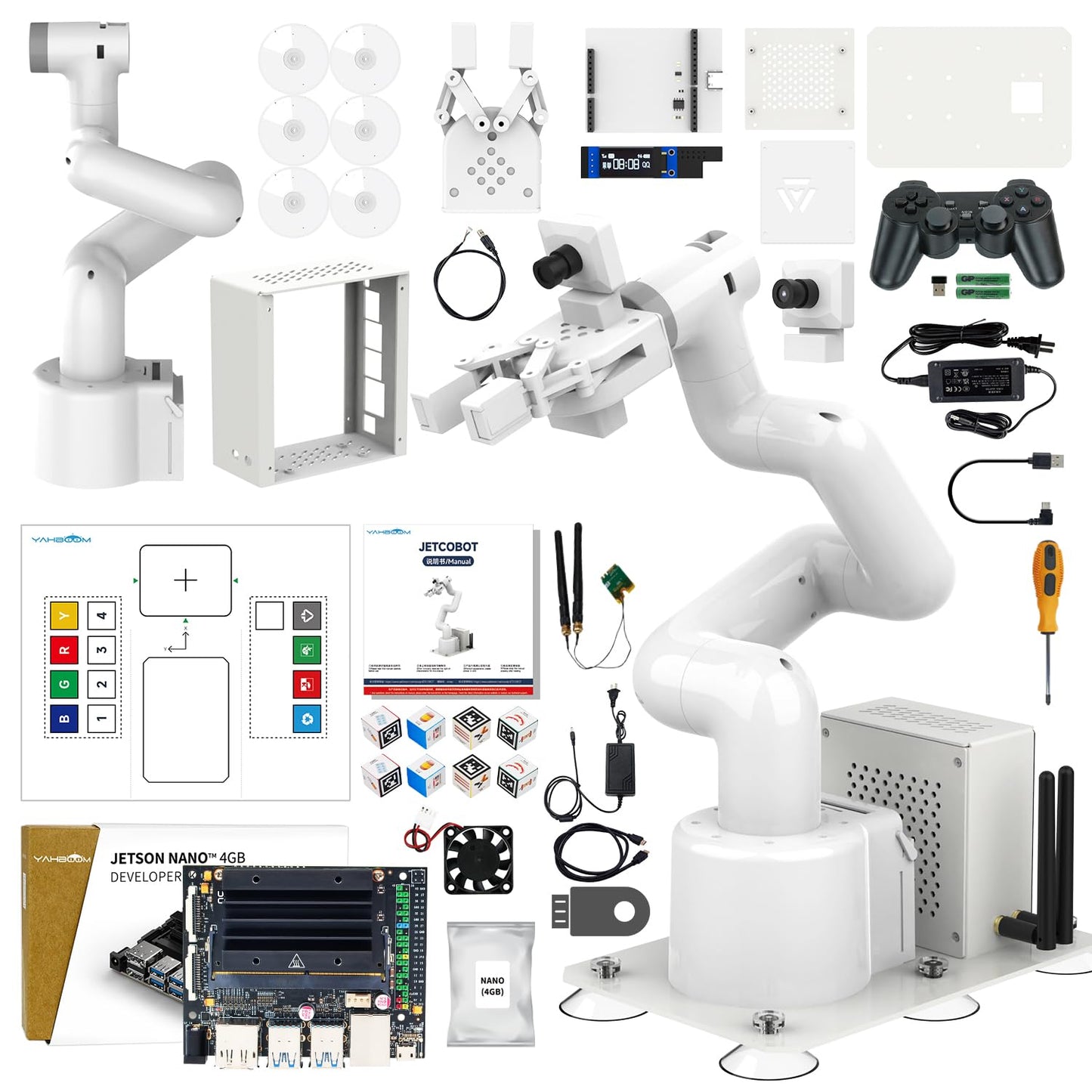 Yahboom Jetson Nano 4GB Collaborative Robot Arm Programmable ROS OpenCV for Mechanical Engineers, 7Dof with Adaptive Gripper