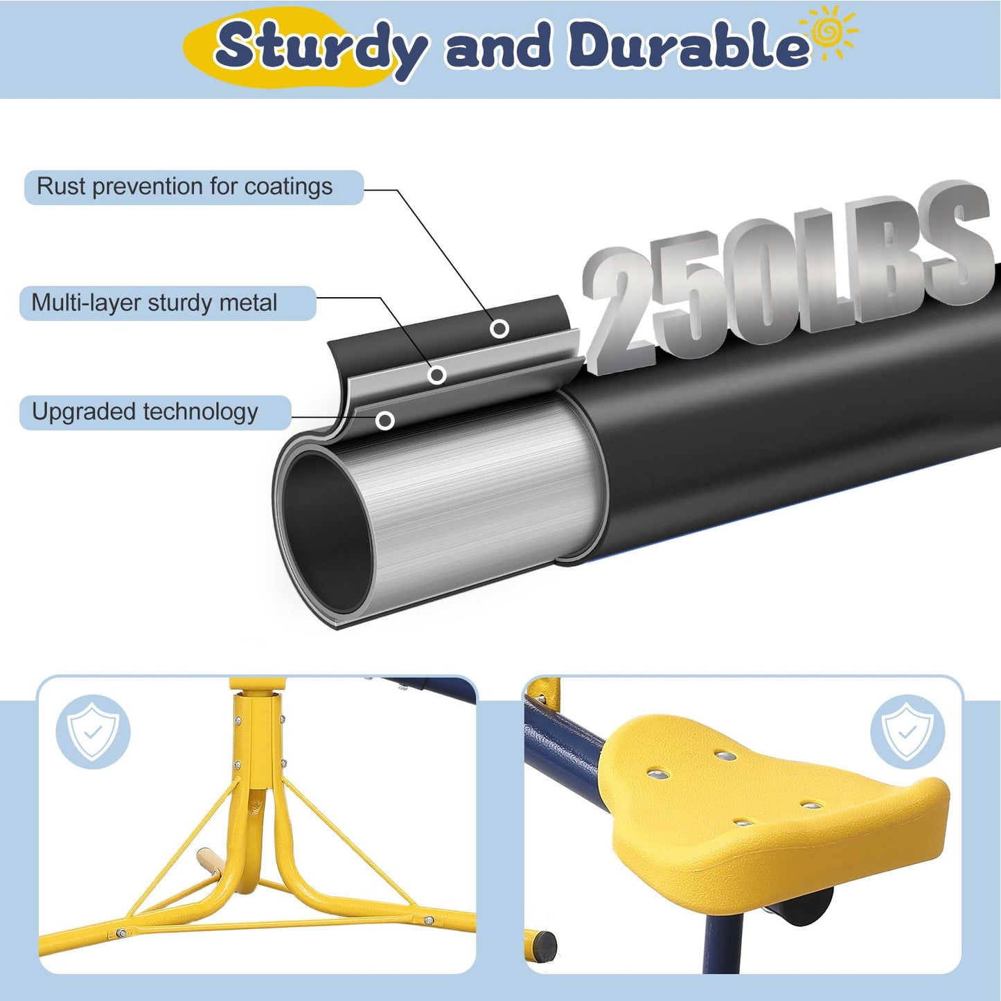 TAILERNRUYE Seesaw for Kids Outdoor, Heavy Duty 250LB 360° Rotating Seesaw Outdoor Teeter Totter with Sit and Spin Design for Backyard Park & Balcony Ideal Outdoor Toys for Kids Ages 3 4 5 6 7 8